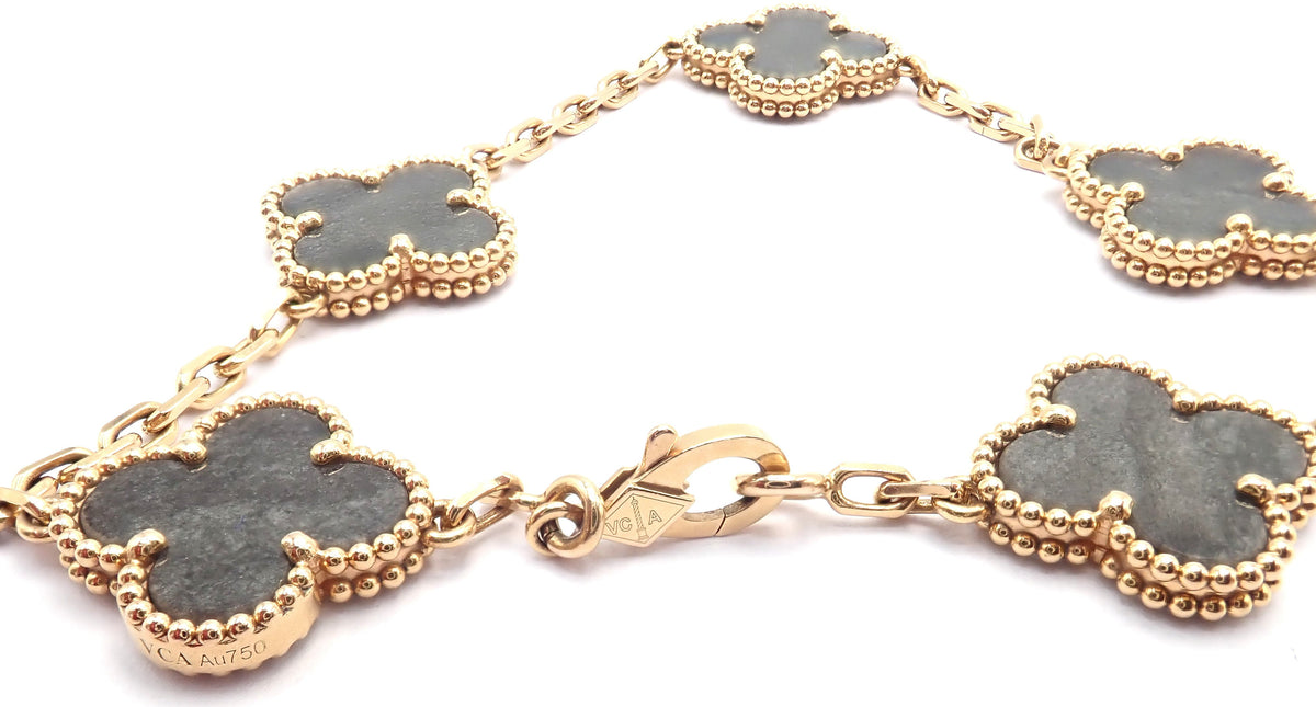 Van Cleef & Arpels Jewelry & Watches:Fine Jewelry:Bracelets & Charms Authentic! Van Cleef & Arpels Alhambra 18k Rose Gold Obsidian Bracelet Cert.