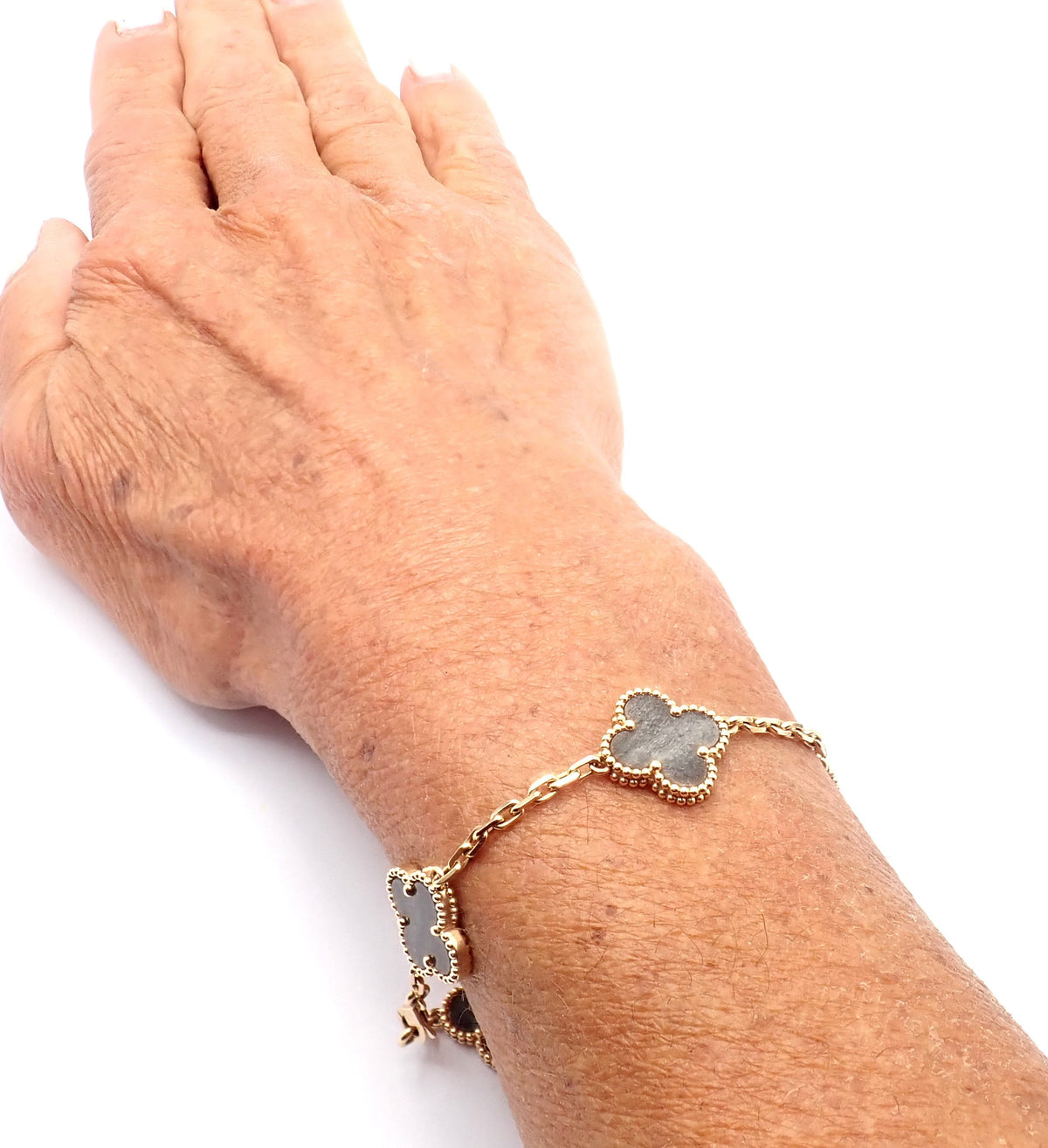 Van Cleef & Arpels Jewelry & Watches:Fine Jewelry:Bracelets & Charms Authentic! Van Cleef & Arpels Alhambra 18k Rose Gold Obsidian Bracelet Cert.