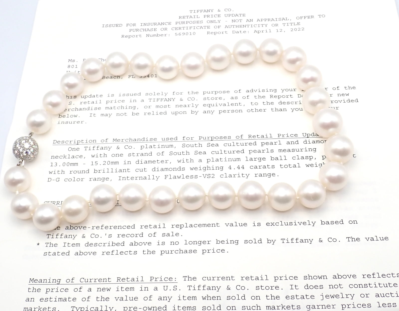 Tiffany & Co. Jewelry & Watches:Fine Jewelry:Necklaces & Pendants Authentic! Tiffany & Co Platinum Diamond South Sea Large Pearl Necklace Paper