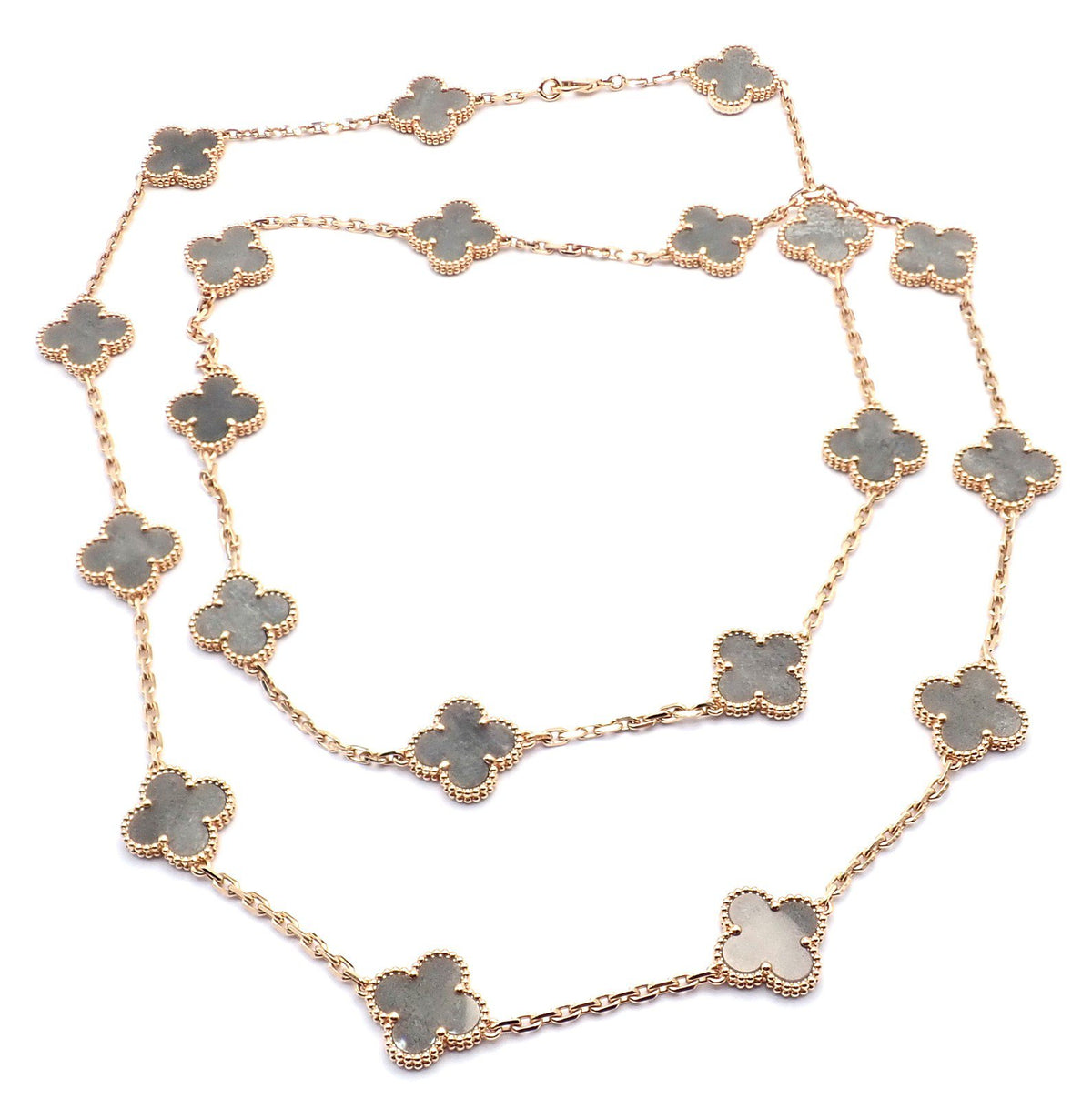 Van Cleef & Arpels Jewelry & Watches:Fine Jewelry:Necklaces & Pendants Van Cleef & Arpels 18k Rose Gold 20 Motif Alhambra Obsidian Necklace Cert.