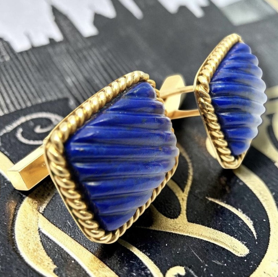 Tiffany & Co. Jewelry & Watches:Men's Jewelry:Cufflinks Tiffany & Co. 18k Yellow Gold Large Lapis Lazuli Rope Bordered Gold Cufflinks
