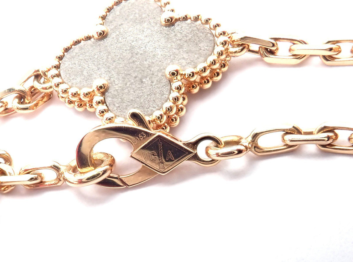 Van Cleef & Arpels Jewelry & Watches:Fine Jewelry:Necklaces & Pendants Van Cleef & Arpels 18k Rose Gold 20 Motif Alhambra Obsidian Necklace Cert.