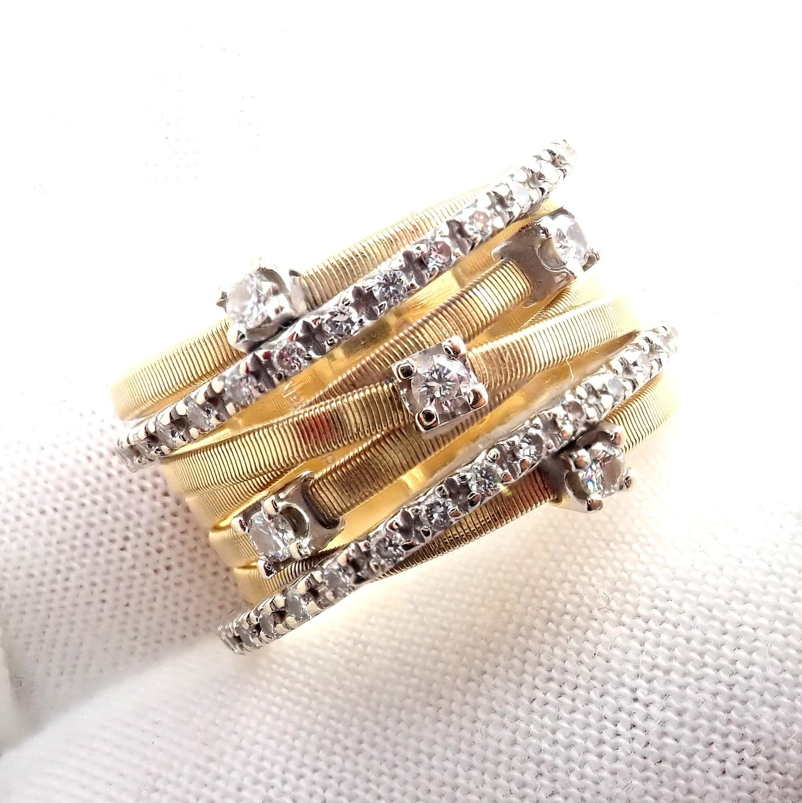 Marco Bicego Jewelry & Watches:Fine Jewelry:Rings Authentic! Marco Bicego 18k Yellow White Gold Diamond 7 Row Goa Ring sz 6.5