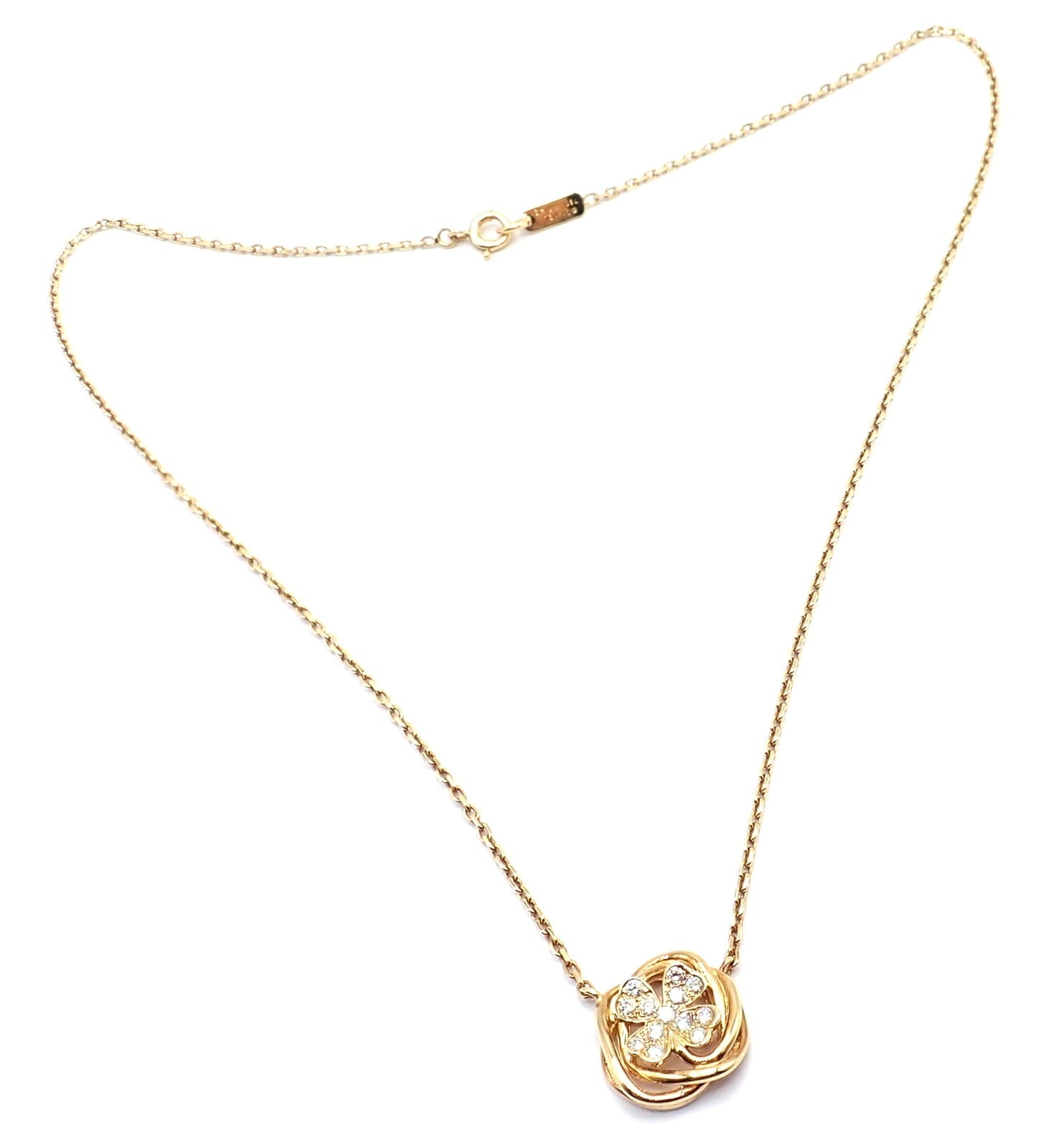 CHANEL Jewelry & Watches:Fine Jewelry:Necklaces & Pendants Authentic! Chanel 4 Leaf Clover 18k Gold Diamond Pendant Link Chain Necklace