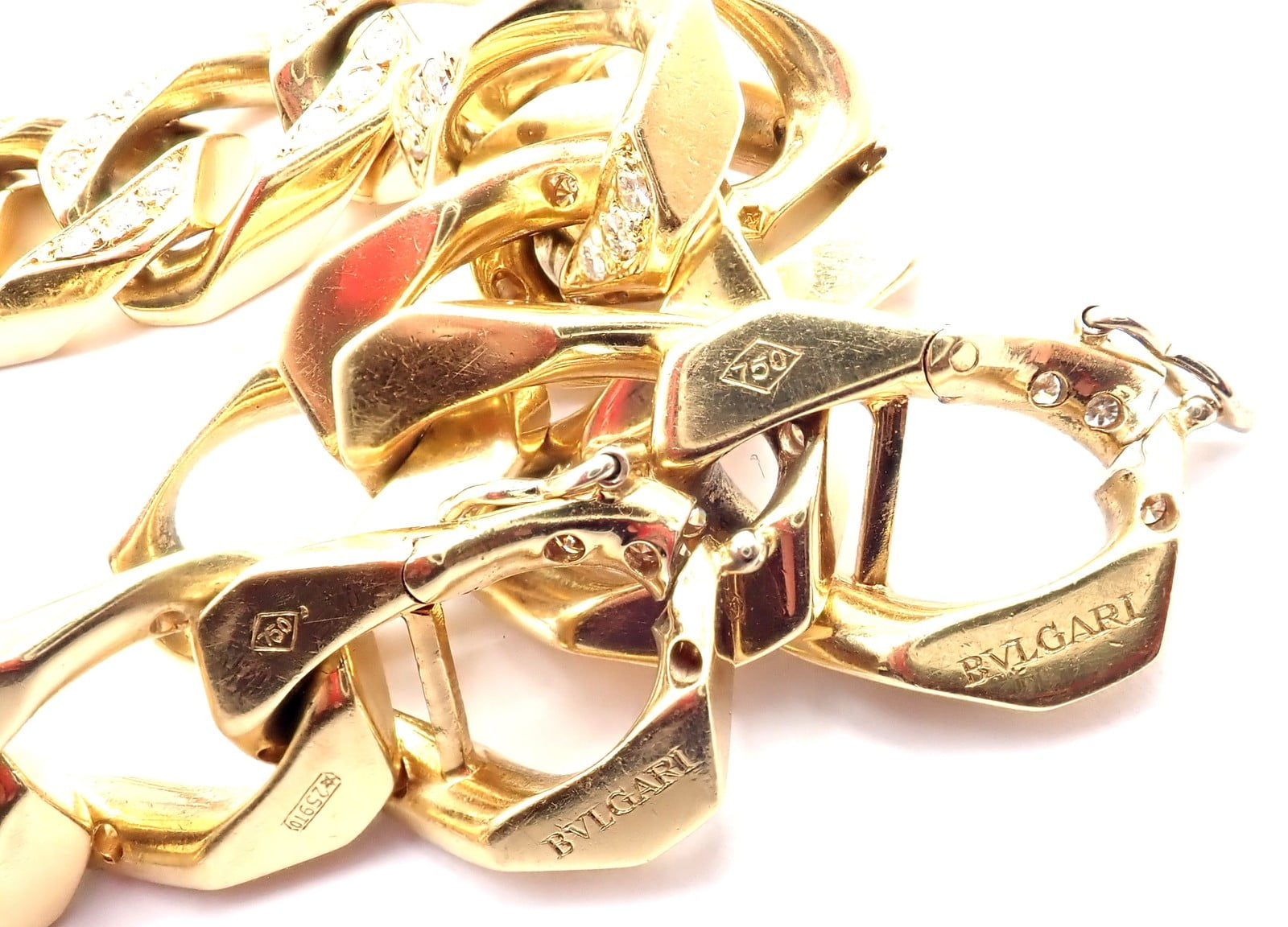 Bvlgari Jewelry & Watches:Fine Jewelry:Necklaces & Pendants Authentic! Bvlgari Bulgari 18k Yellow Gold Diamond Two Link Bracelets Necklace