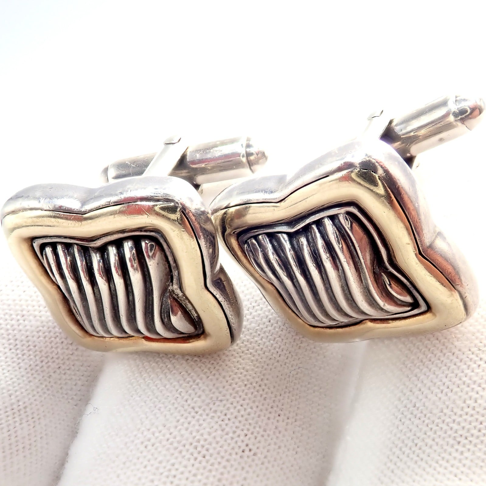 David Yurman Jewelry & Watches:Men's Jewelry:Cufflinks Authentic! David Yurman DY Silver 18k Yellow Gold Large Quatrefoil Cufflinks