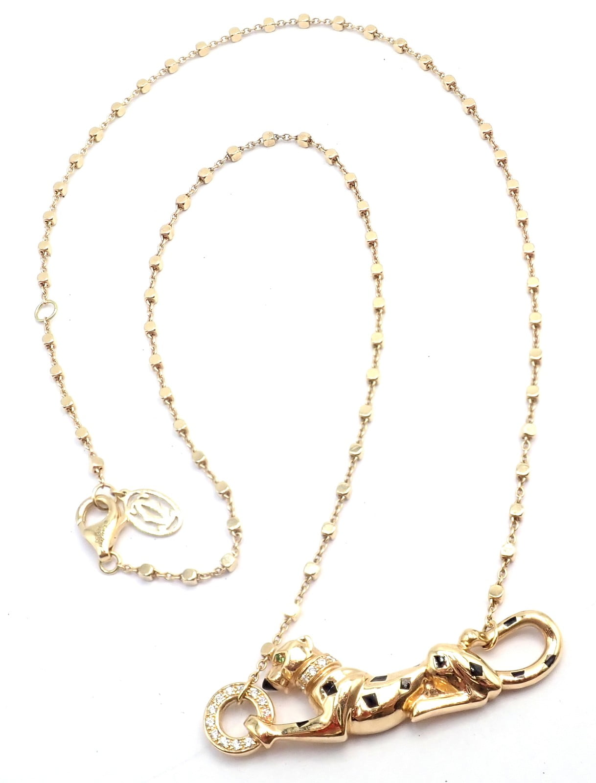 Authentic! Cartier Panther 18k Yellow Gold Diamond Tsavorite Necklace Cert. | Fortrove