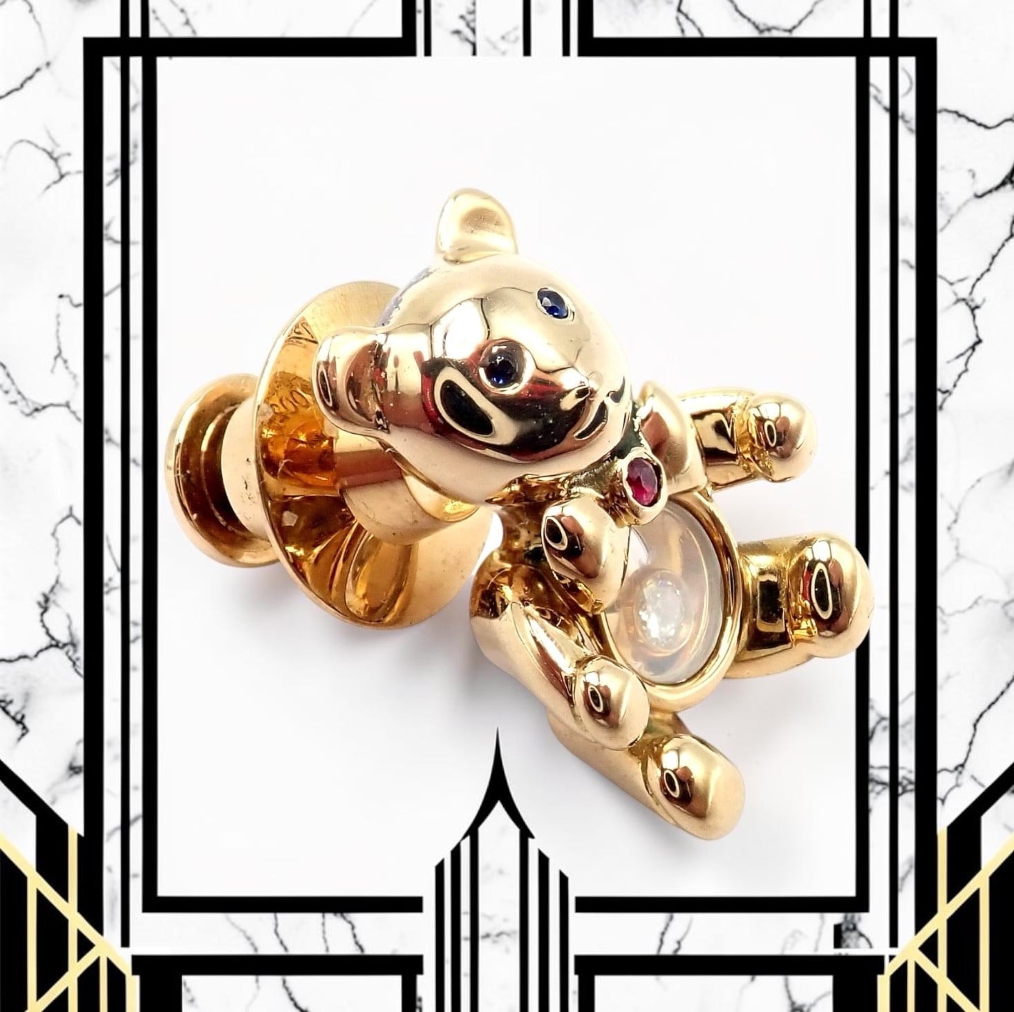 Chopard Jewelry & Watches:Fine Jewelry:Brooches & Pins Chopard 18k Yellow Gold Teddy Bear Happy Diamond Ruby Sapphire Pin Brooch