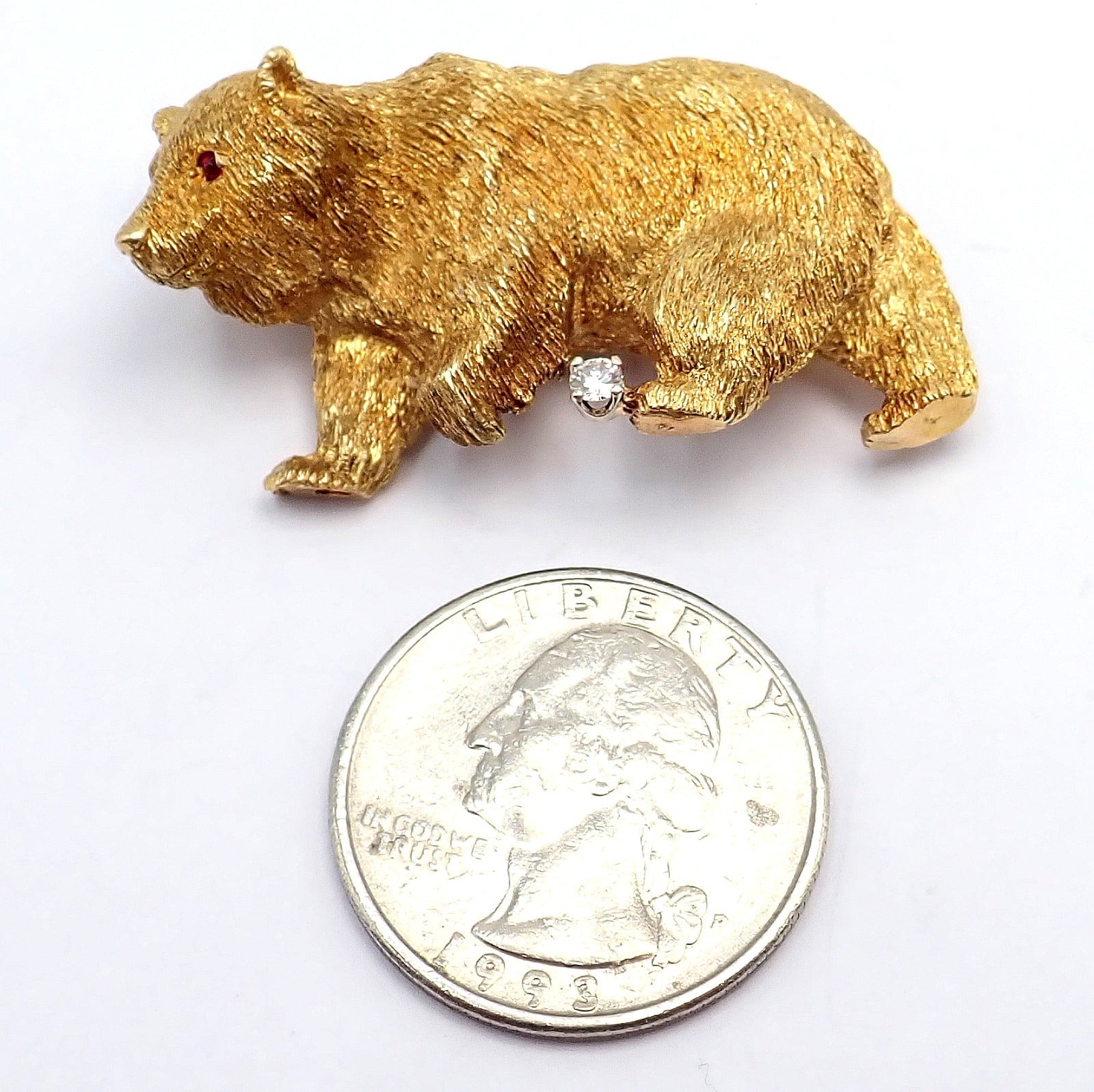 Vintage! Tiffany & Co. 18k Yellow Gold Diamond Ruby Bear Stock Market Pin Brooch | Fortrove