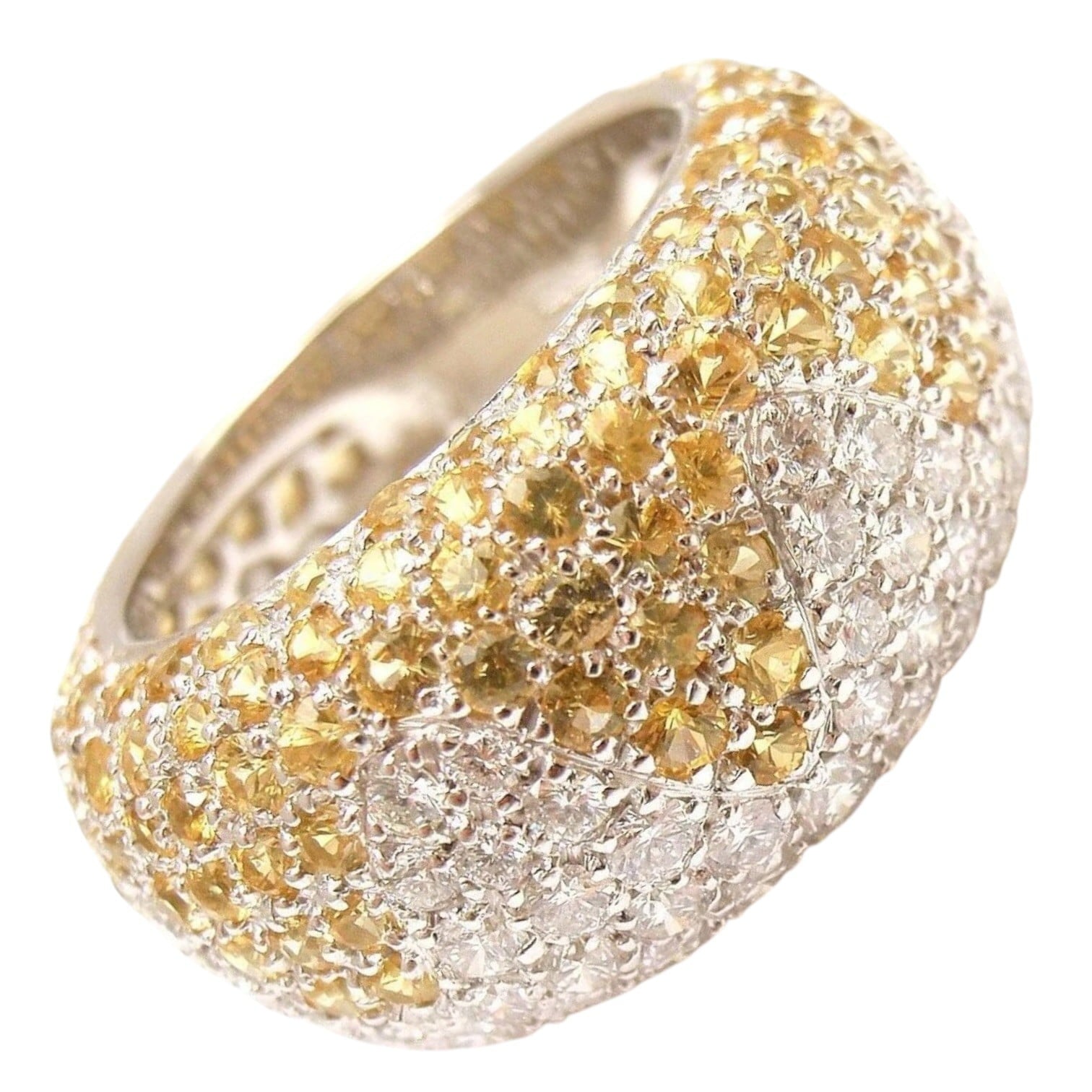 Chopard Jewelry & Watches:Fine Jewelry:Rings Authentic! Chopard 18k White Gold Yellow Sapphire Diamond Wave Wide Band Ring