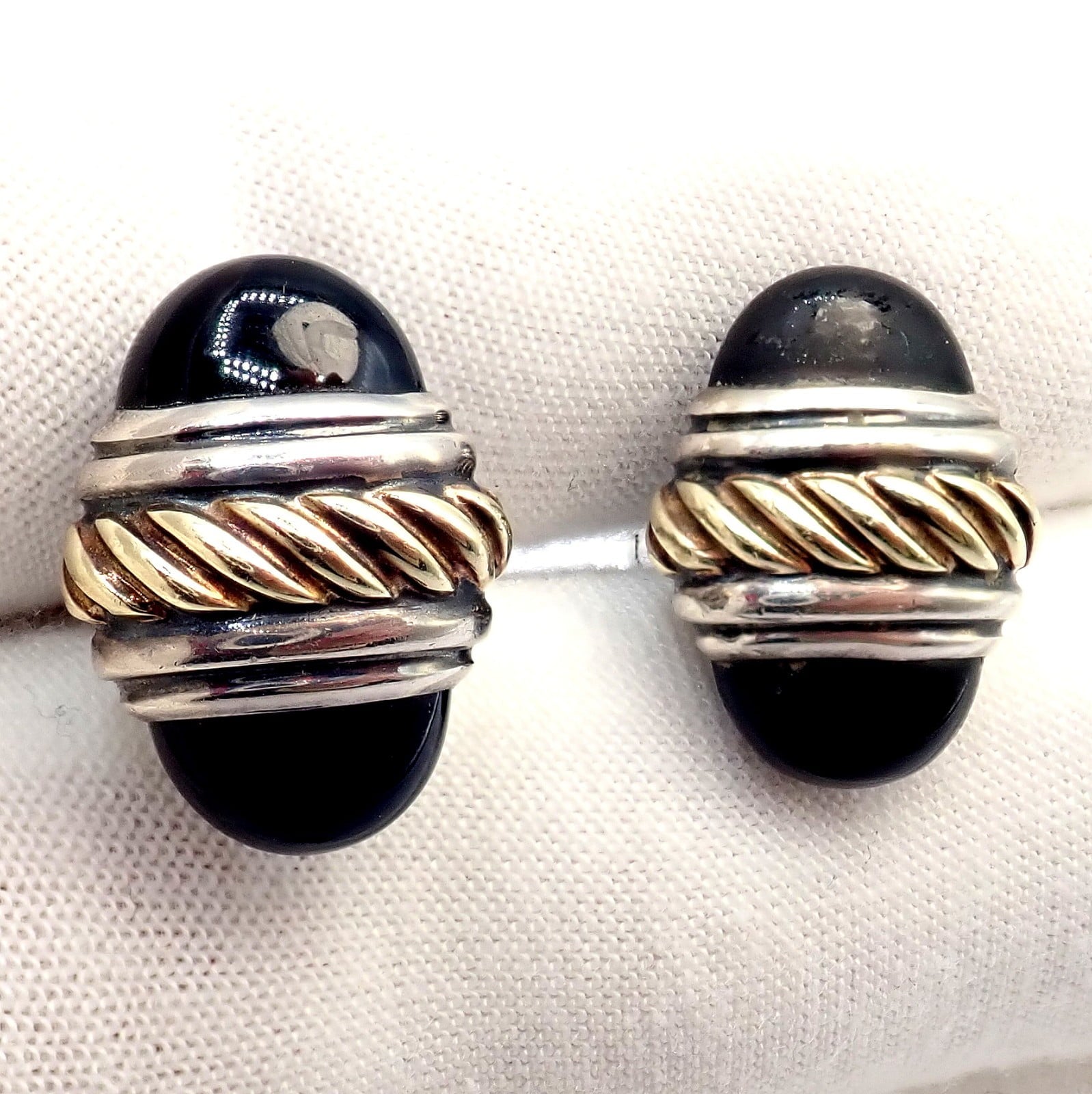 David Yurman Jewelry & Watches:Men's Jewelry:Cufflinks Authentic! David Yurman DY Silver 14k Yellow Gold Onyx Double Oval Cufflinks