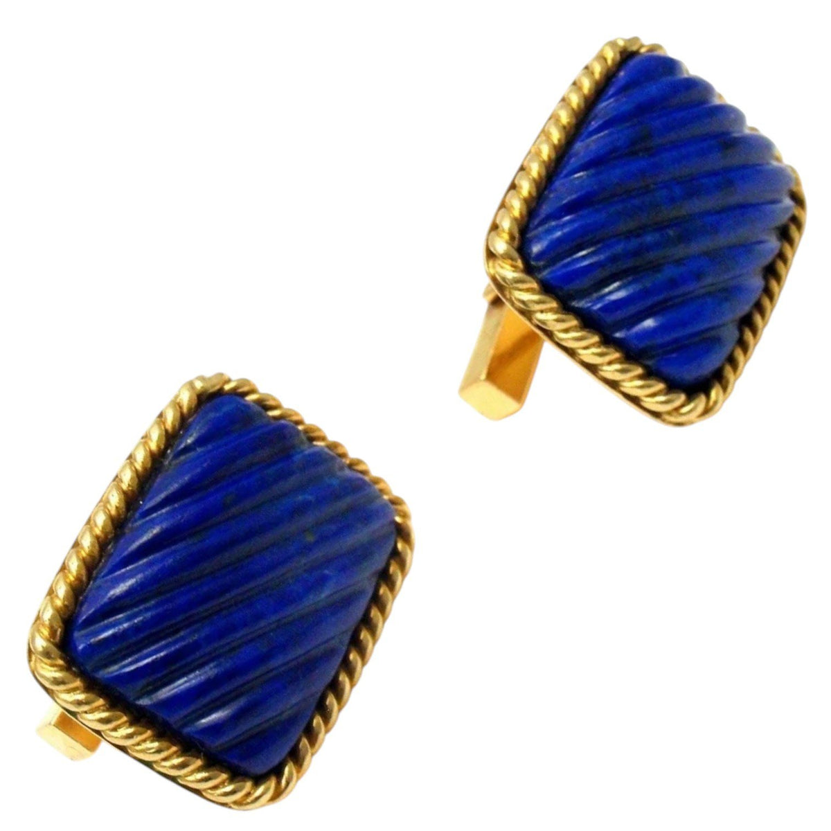 Tiffany & Co. Jewelry & Watches:Men's Jewelry:Cufflinks Tiffany & Co. 18k Yellow Gold Large Lapis Lazuli Rope Bordered Gold Cufflinks