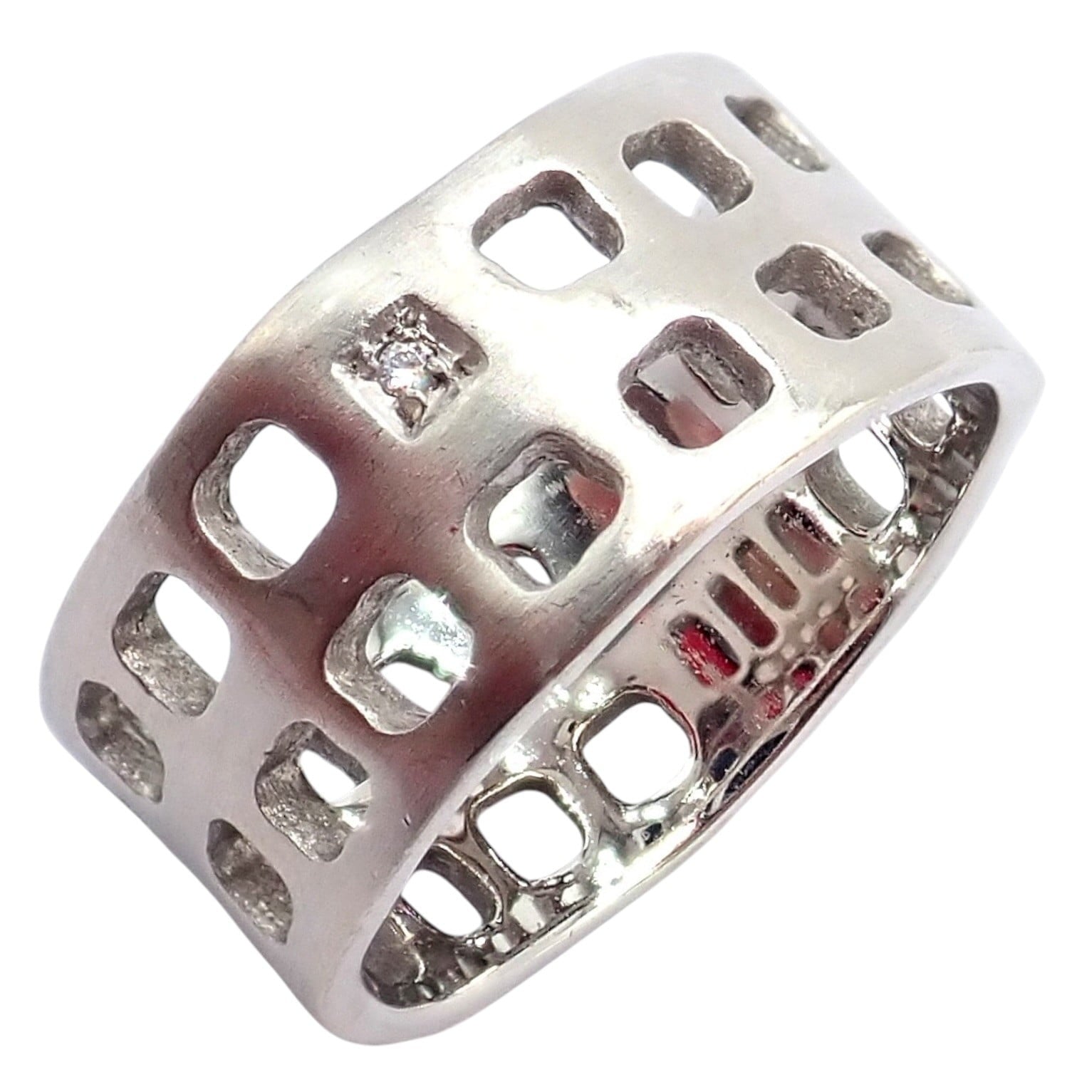 H.Stern Jewelry & Watches:Fine Jewelry:Rings Authentic! H. Stern 18k White Gold Diamond Square Hole Modernist Band Ring sz 6