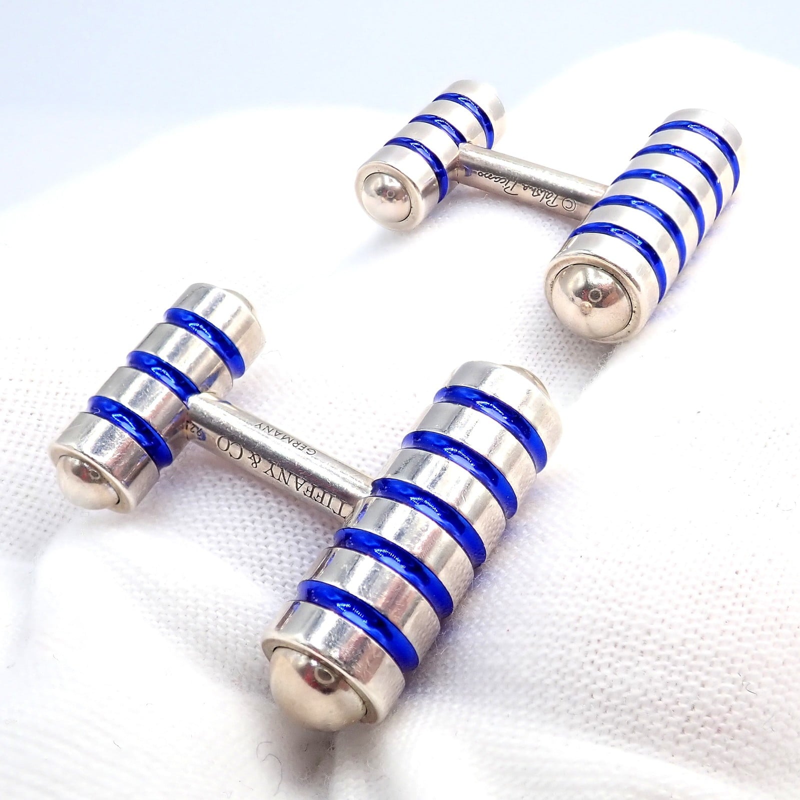 Tiffany & Co. Jewelry & Watches:Men's Jewelry:Cufflinks Tiffany & Co. Picasso Sterling Silver Cobalt Blue Enamel Cufflinks Germany