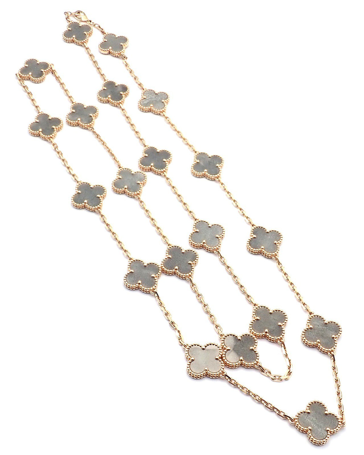 Van Cleef & Arpels Jewelry & Watches:Fine Jewelry:Necklaces & Pendants Van Cleef & Arpels 18k Rose Gold 20 Motif Alhambra Obsidian Necklace Cert.