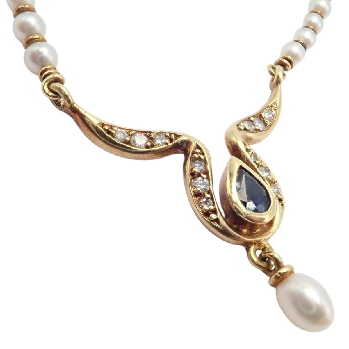 H. Stern Jewelry & Watches:Fine Jewelry:Necklaces & Pendants Rare Authentic H. Stern 18k Yellow Gold Diamond Sapphire Teardrop Pearl Necklace
