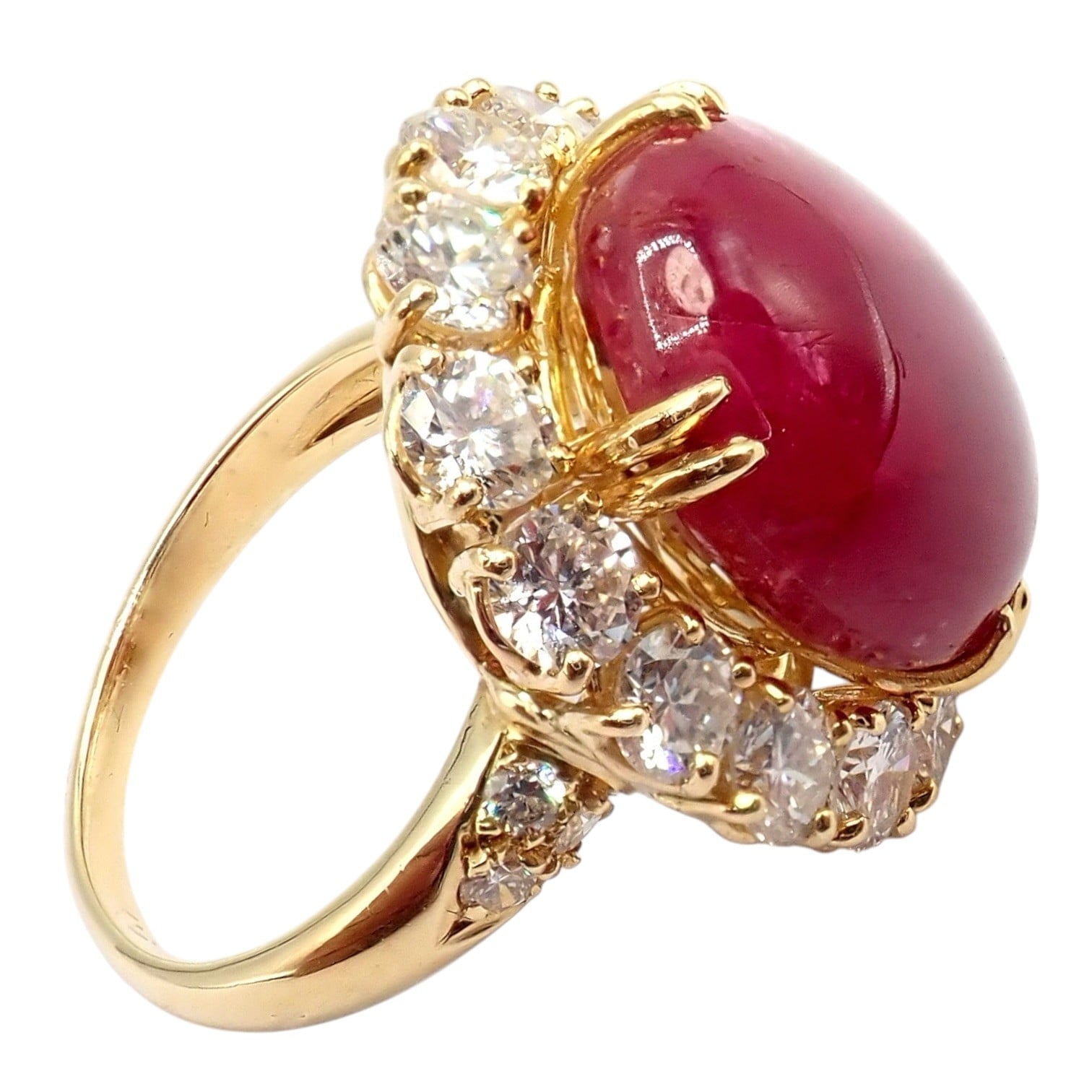 Van Cleef & Arpels Jewelry & Watches:Fine Jewelry:Rings Van Cleef & Arpels 18k Gold Large Cabochon Burmese No Heat Ruby Diamond Ring GIA