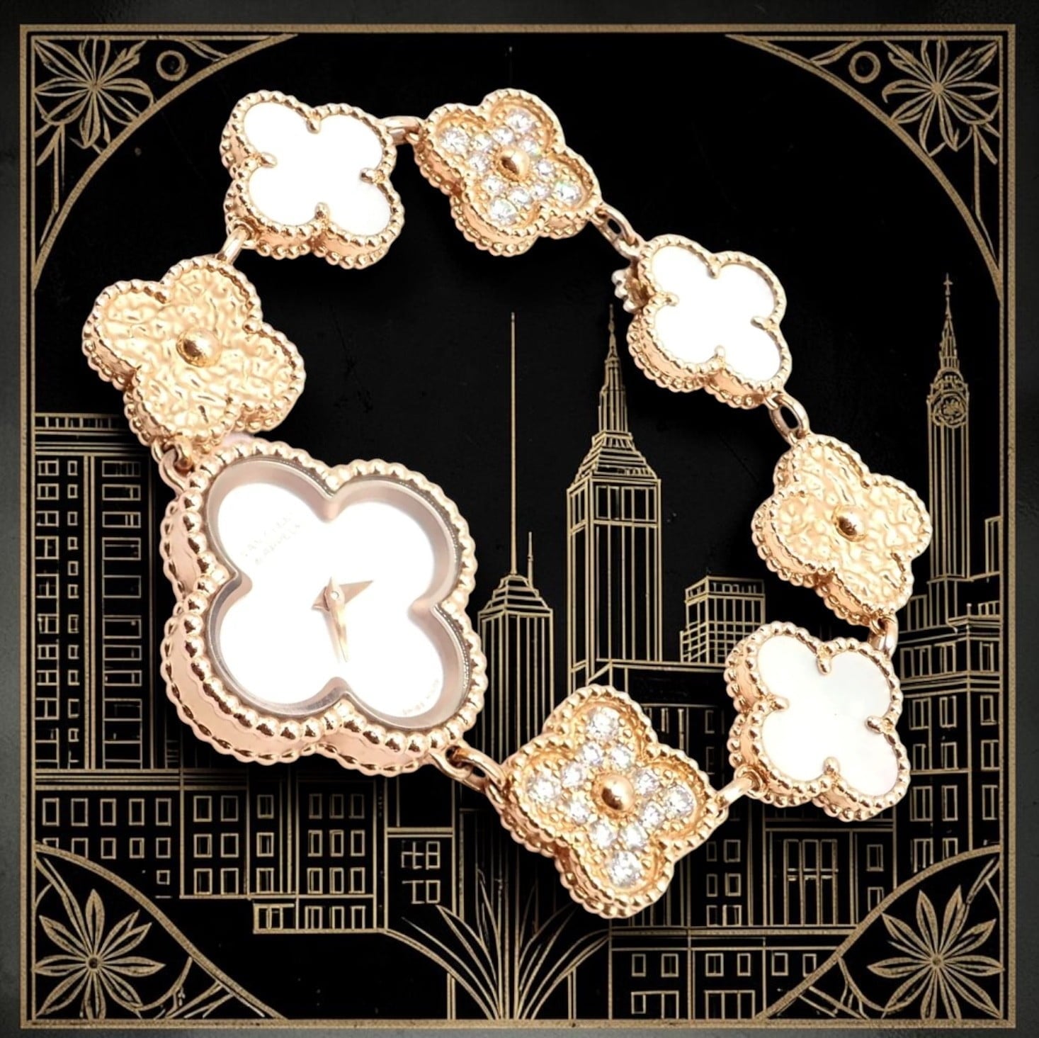Authentic! Van Cleef & Arpels Vintage Diamond MOP Sweet Alhambra 18k Gold Watch | Fortrove