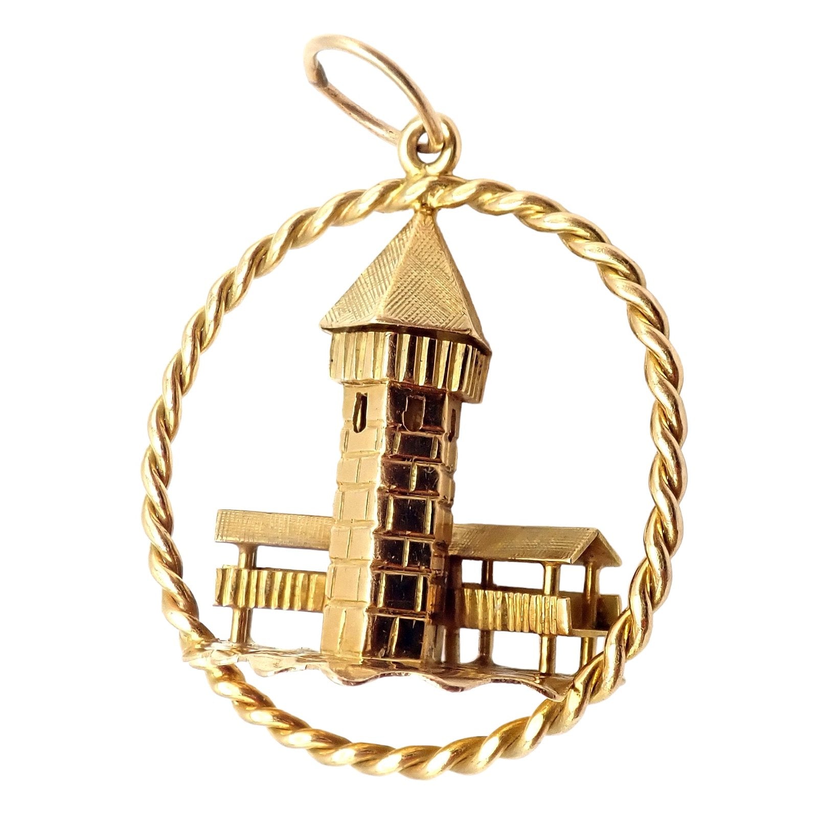 Gubelin Jewelry & Watches:Fine Jewelry:Bracelets & Charms Rare! Vintage Gubelin 18k Yellow Gold Wooden Chapel Bridge Tower Charm Pendant