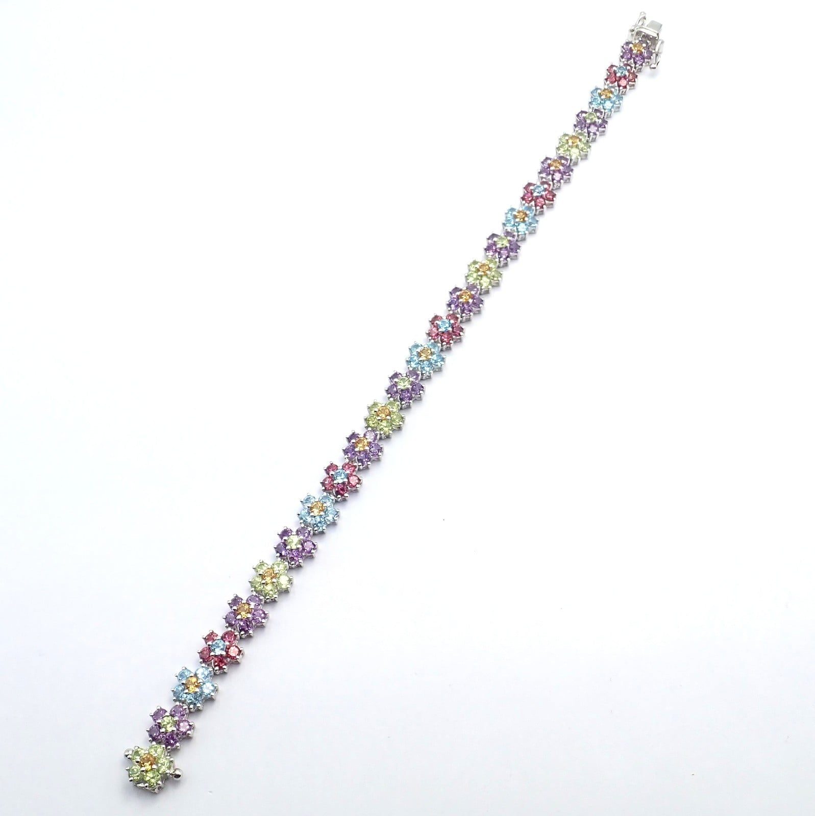 Estate Jewelry & Watches:Fine Jewelry:Jewelry Sets Estate 18k White Gold Color Stone Flower Necklace Ring Bracelet Earrings Set 52g