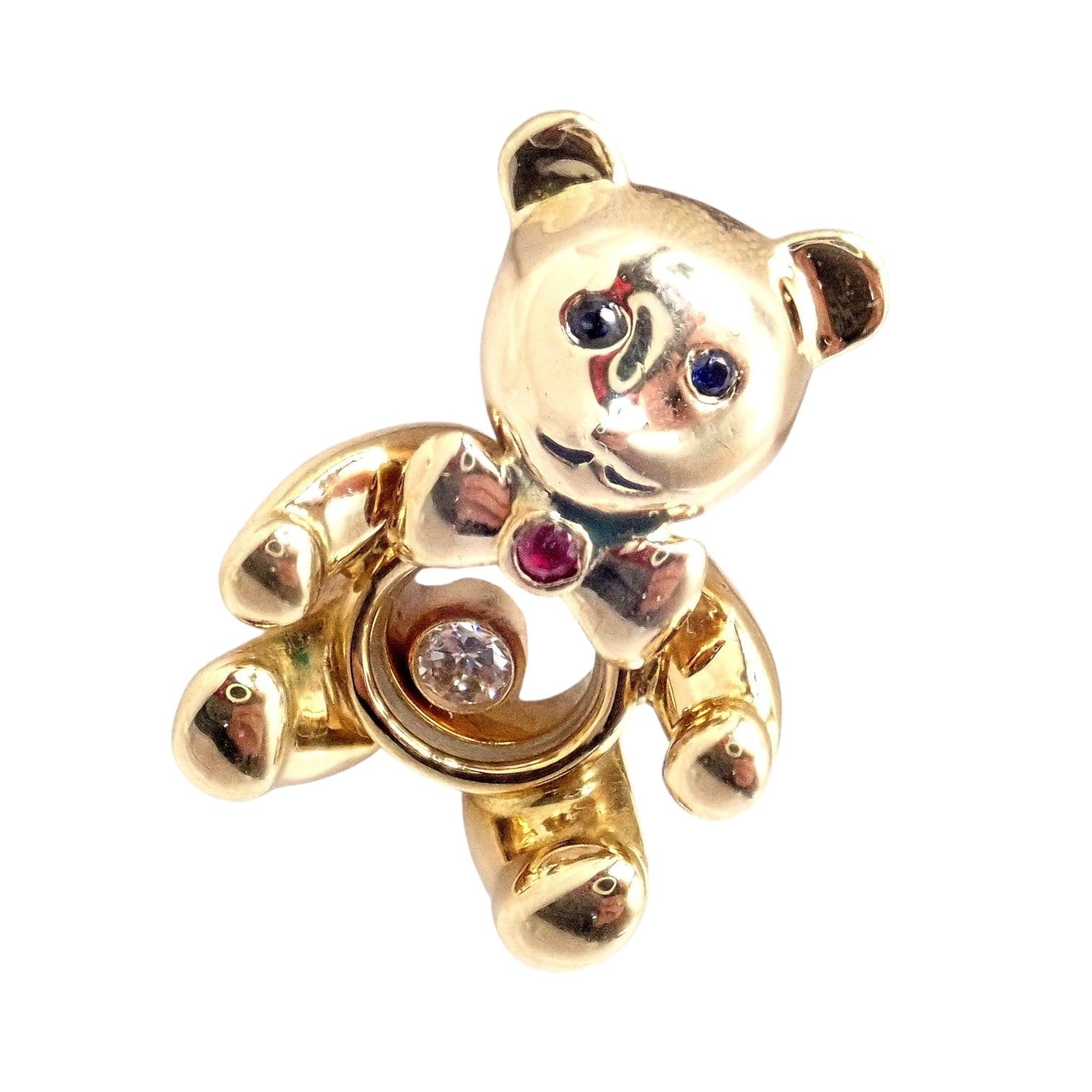 Chopard Jewelry & Watches:Fine Jewelry:Brooches & Pins Chopard 18k Yellow Gold Teddy Bear Happy Diamond Ruby Sapphire Pin Brooch