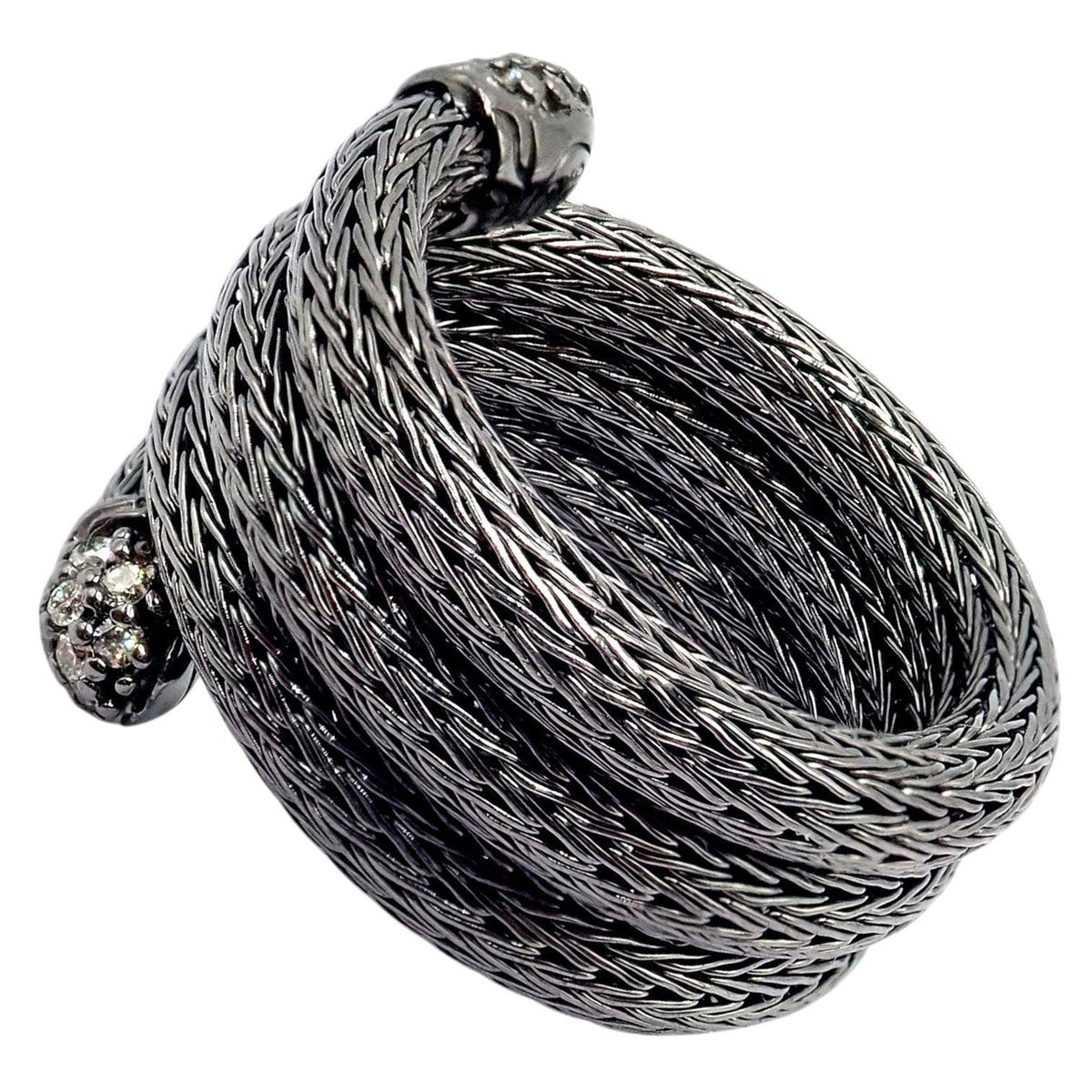 John Hardy Jewelry & Watches:Fine Jewelry:Rings John Hardy JH Silver Blackened Sterling Silver Diamond Coil Ring sz 6