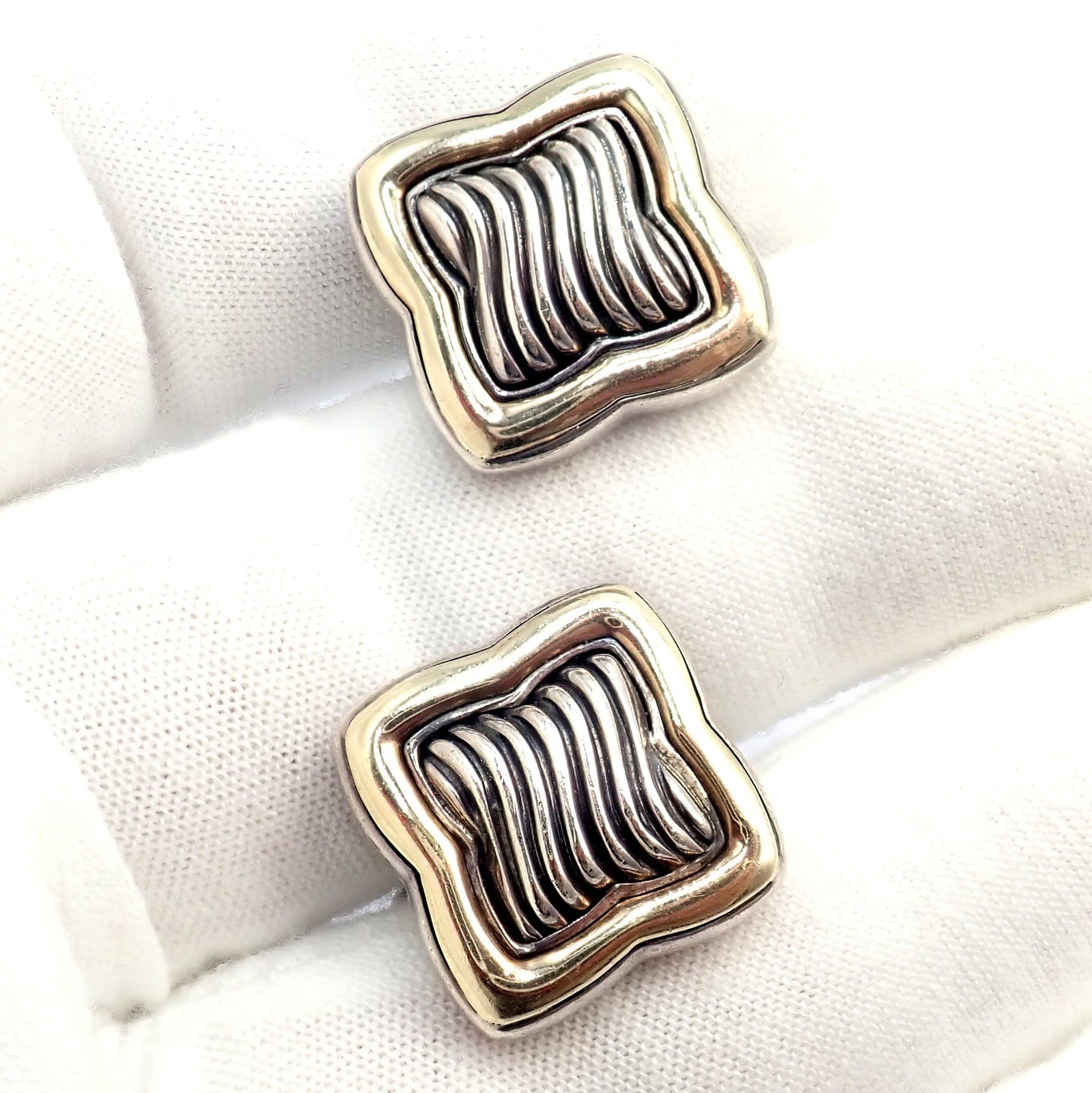 David Yurman Jewelry & Watches:Men's Jewelry:Cufflinks Authentic! David Yurman DY Silver 18k Yellow Gold Large Quatrefoil Cufflinks