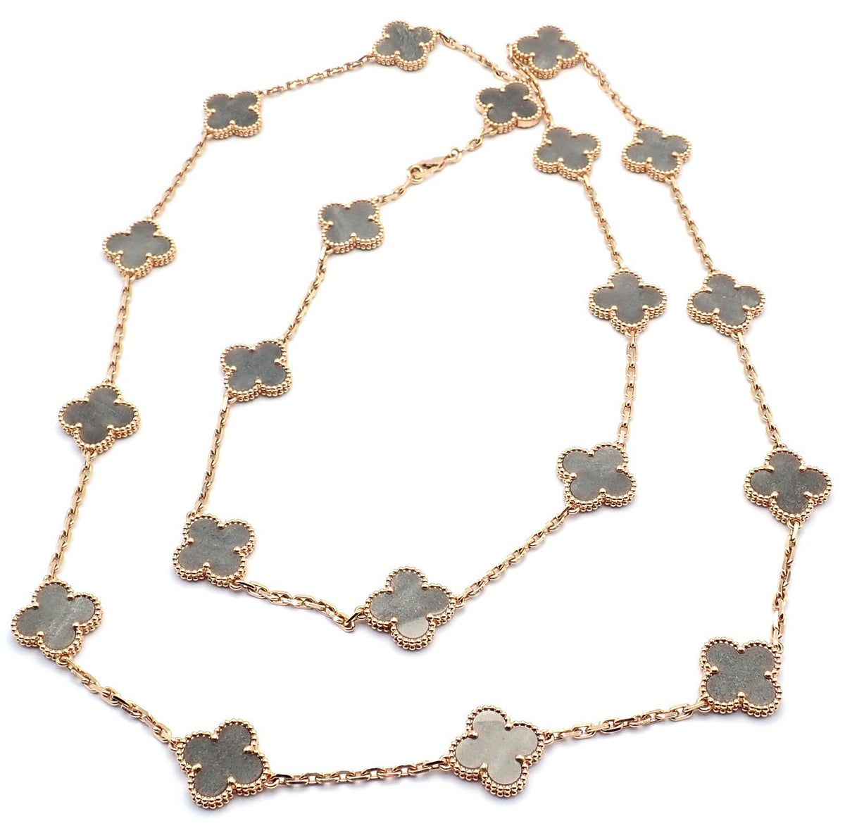 Van Cleef & Arpels Jewelry & Watches:Fine Jewelry:Necklaces & Pendants Van Cleef & Arpels 18k Rose Gold 20 Motif Alhambra Obsidian Necklace Cert.