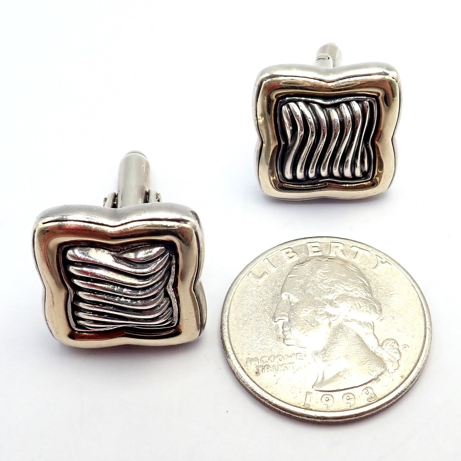 David Yurman Jewelry & Watches:Men's Jewelry:Cufflinks Authentic! David Yurman DY Silver 18k Yellow Gold Large Quatrefoil Cufflinks