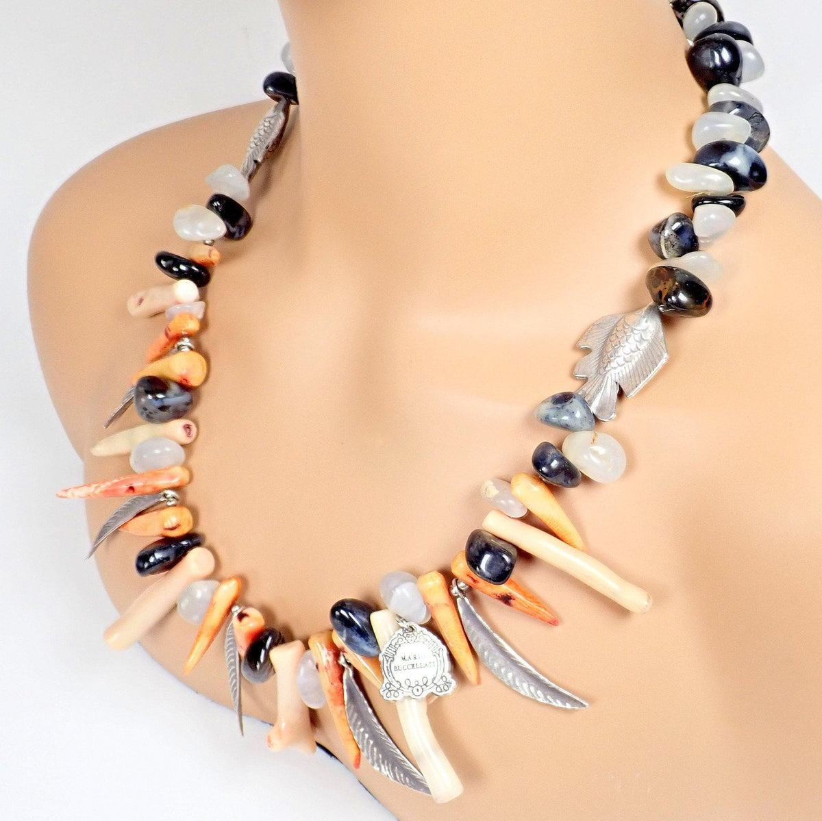 Buccellati Jewelry & Watches:Fine Jewelry:Necklaces & Pendants Rare! Mario Buccellati Free Time Silver Large Flying Fish Feather Coral Necklace