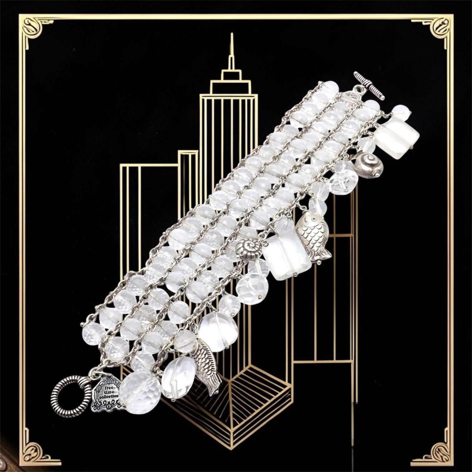 Buccellati Jewelry & Watches:Fine Jewelry:Bracelets & Charms Vintage Mario Buccellati Free Time Silver Quartz 3 Row Bead Fish Toggle Bracelet