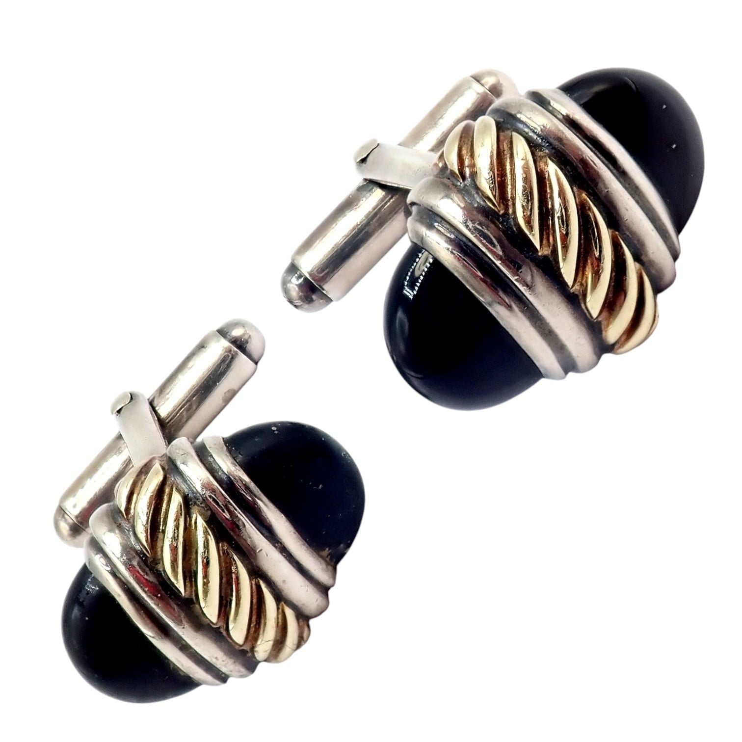 David Yurman Jewelry & Watches:Men's Jewelry:Cufflinks Authentic! David Yurman DY Silver 14k Yellow Gold Onyx Double Oval Cufflinks