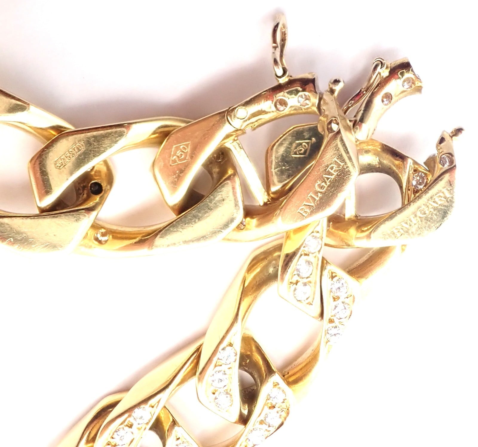 Bvlgari Jewelry & Watches:Fine Jewelry:Necklaces & Pendants Authentic! Bvlgari Bulgari 18k Yellow Gold Diamond Two Link Bracelets Necklace