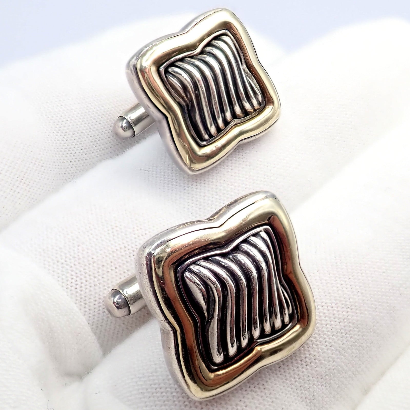 David Yurman Jewelry & Watches:Men's Jewelry:Cufflinks Authentic! David Yurman DY Silver 18k Yellow Gold Large Quatrefoil Cufflinks