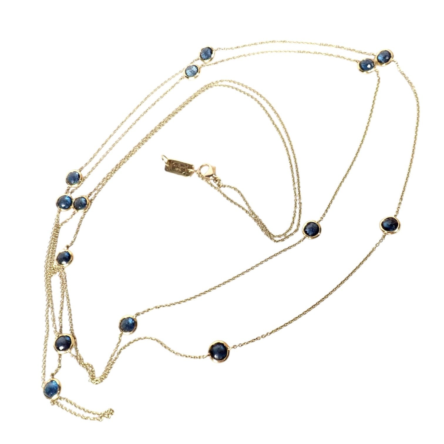 Ippolita 18k Yellow Gold 14 Station Blue Sapphire 48" Long Lollipop Necklace | Fortrove