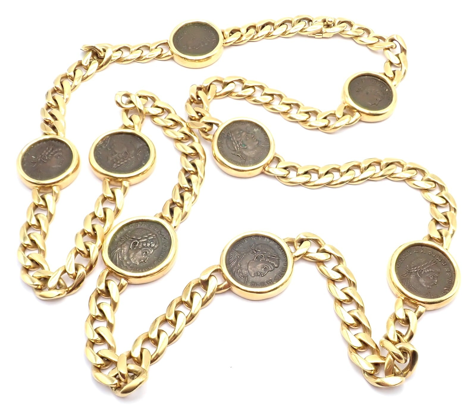 Bvlgari Jewelry & Watches:Fine Jewelry:Necklaces & Pendants Bvlgari Bulgari 18k Yellow Gold Antique 8 Coin Monete 32" Long Link Necklace