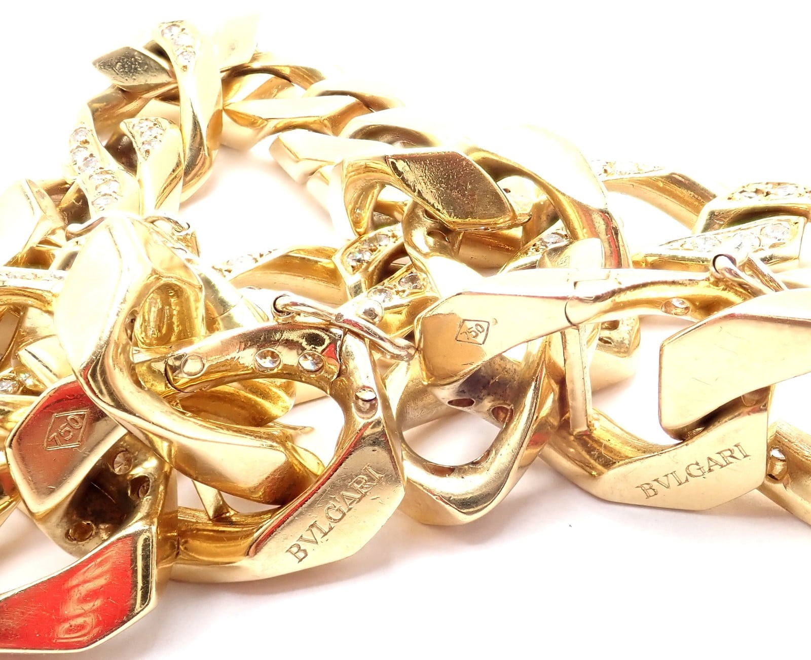 Bvlgari Jewelry & Watches:Fine Jewelry:Necklaces & Pendants Authentic! Bvlgari Bulgari 18k Yellow Gold Diamond Two Link Bracelets Necklace