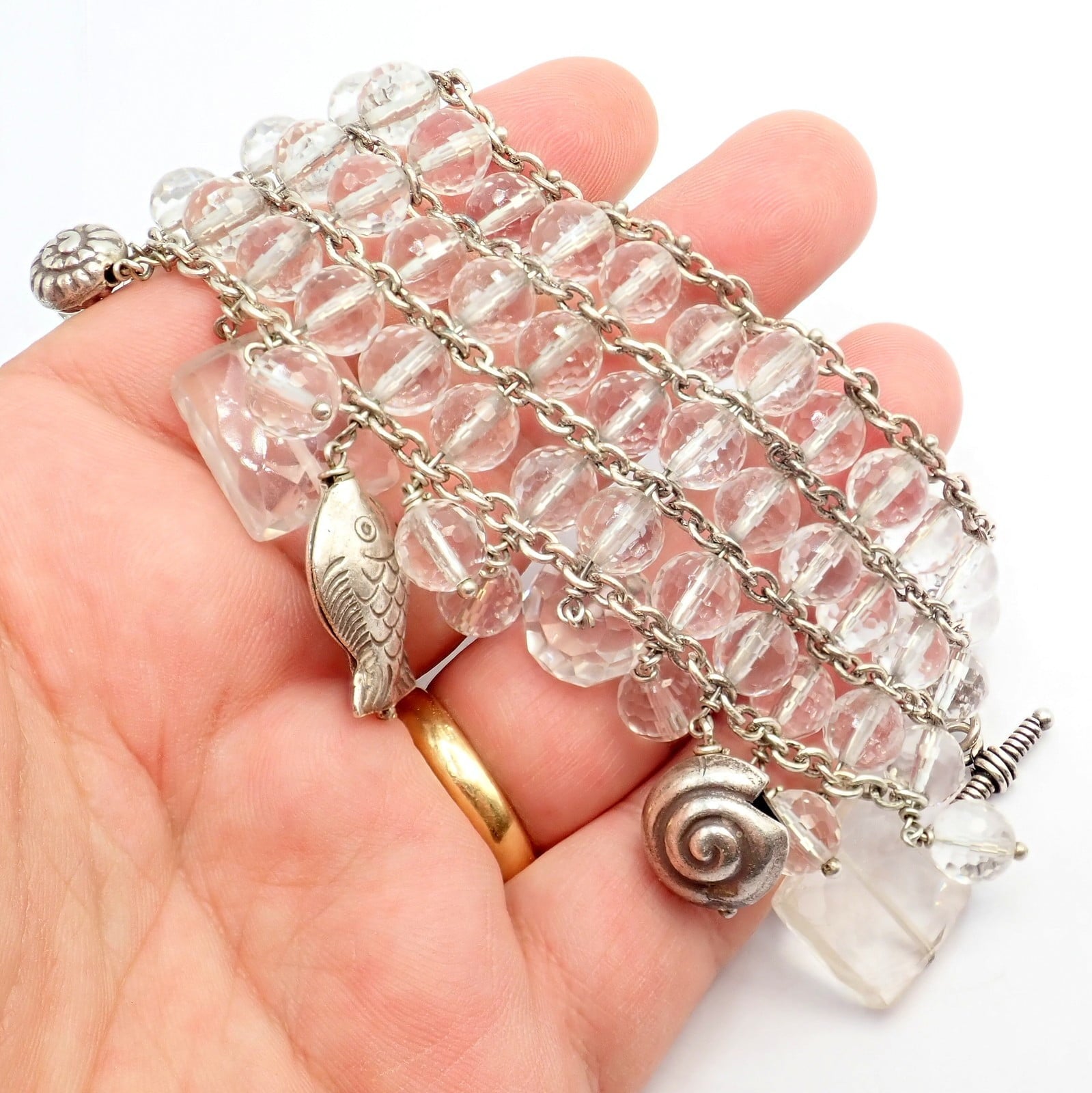 Buccellati Jewelry & Watches:Fine Jewelry:Bracelets & Charms Vintage Mario Buccellati Free Time Silver Quartz 3 Row Bead Fish Toggle Bracelet