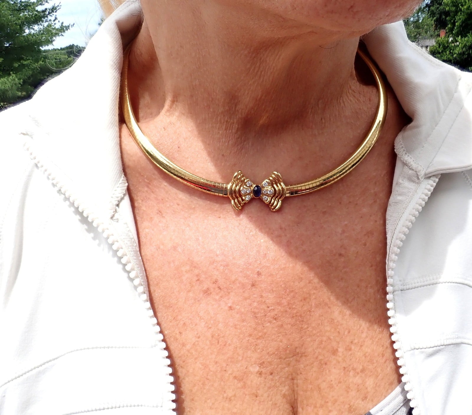 Christian Dior Jewelry & Watches:Fine Jewelry:Necklaces & Pendants Rare! Authentic Christian Dior 18k Yellow Gold Diamond Sapphire Bow Necklace