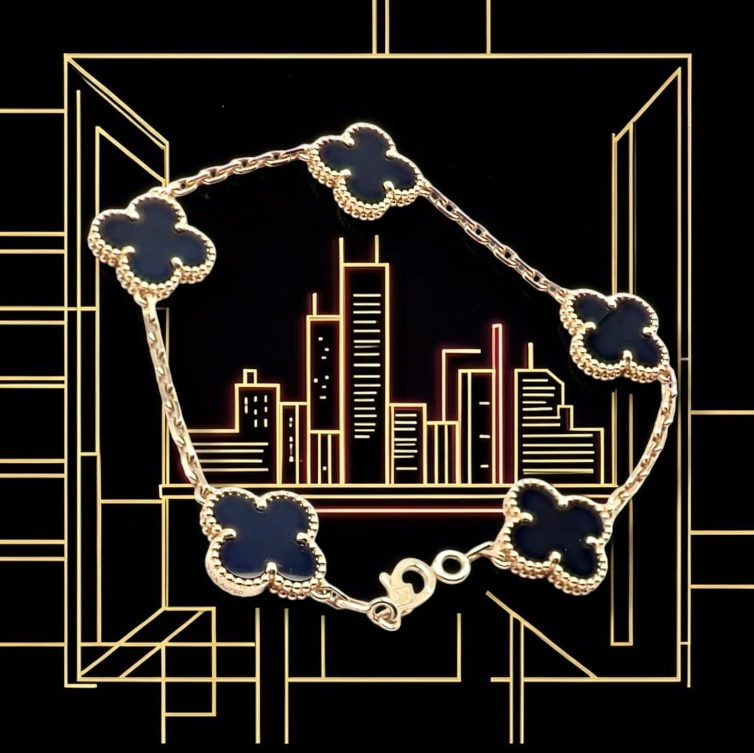 Van Cleef & Arpels Jewelry & Watches:Fine Jewelry:Bracelets & Charms Authentic! Van Cleef & Arpels 18k Yellow Gold 5 Motif Onyx Alhambra Bracelet