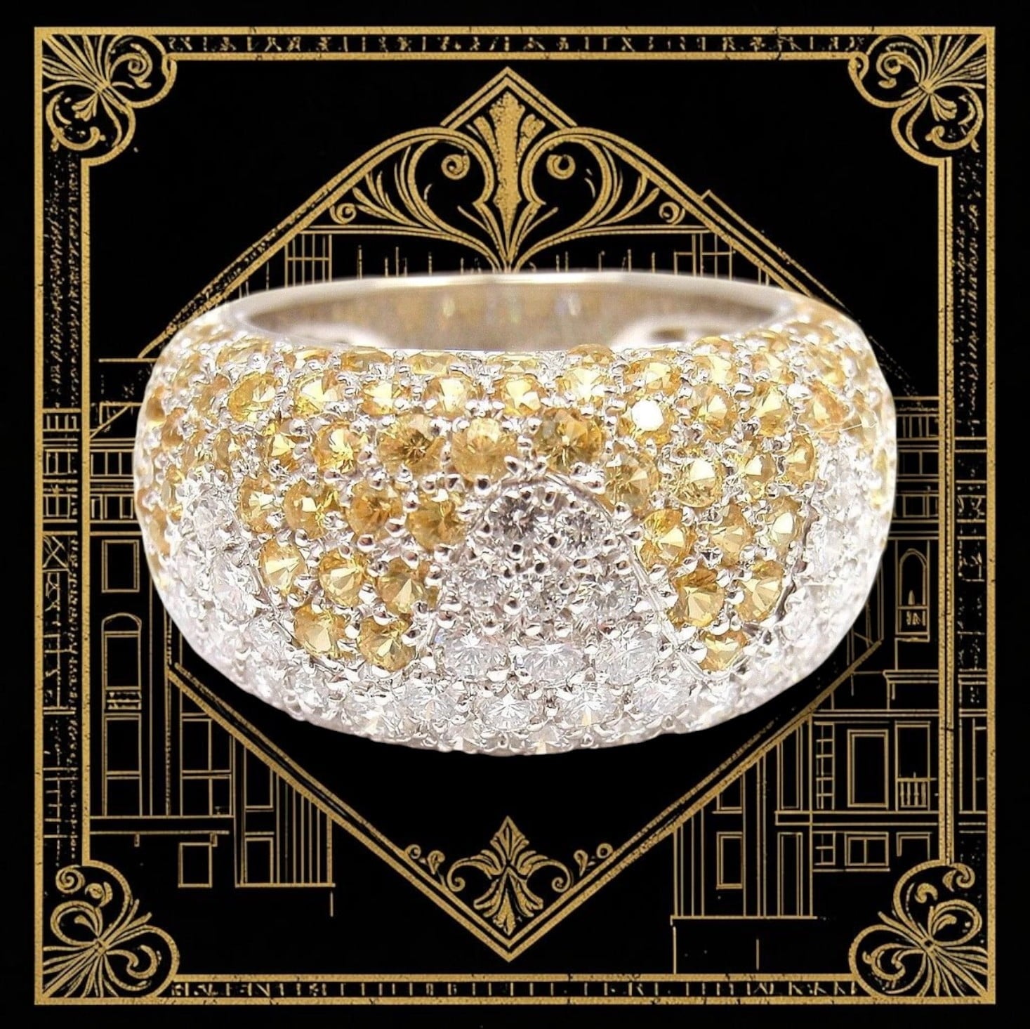 Chopard Jewelry & Watches:Fine Jewelry:Rings Authentic! Chopard 18k White Gold Yellow Sapphire Diamond Wave Wide Band Ring