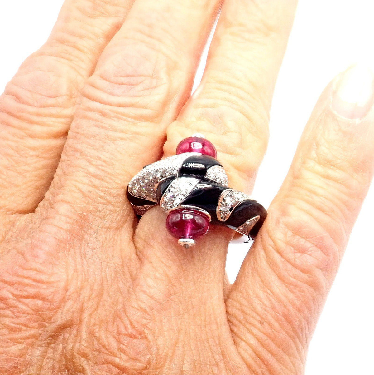 Cartier Jewelry & Watches:Fine Jewelry:Rings Rare! Cartier Beautes Du Monde 18k White Gold Diamond Rubellite Onyx Ring + Cert