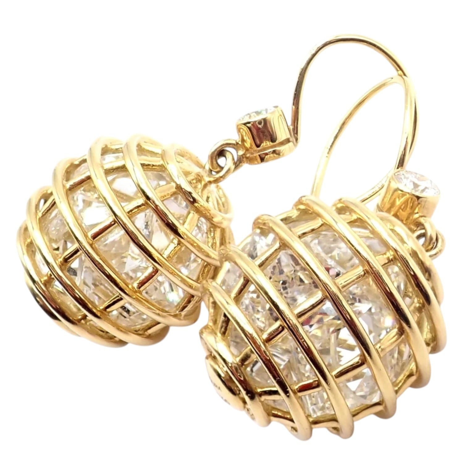 Verdura Jewelry & Watches:Fine Jewelry:Earrings Authentic! Verdura 18k Yellow Gold Diamond Rock Crystal Caged Dropped Earrings