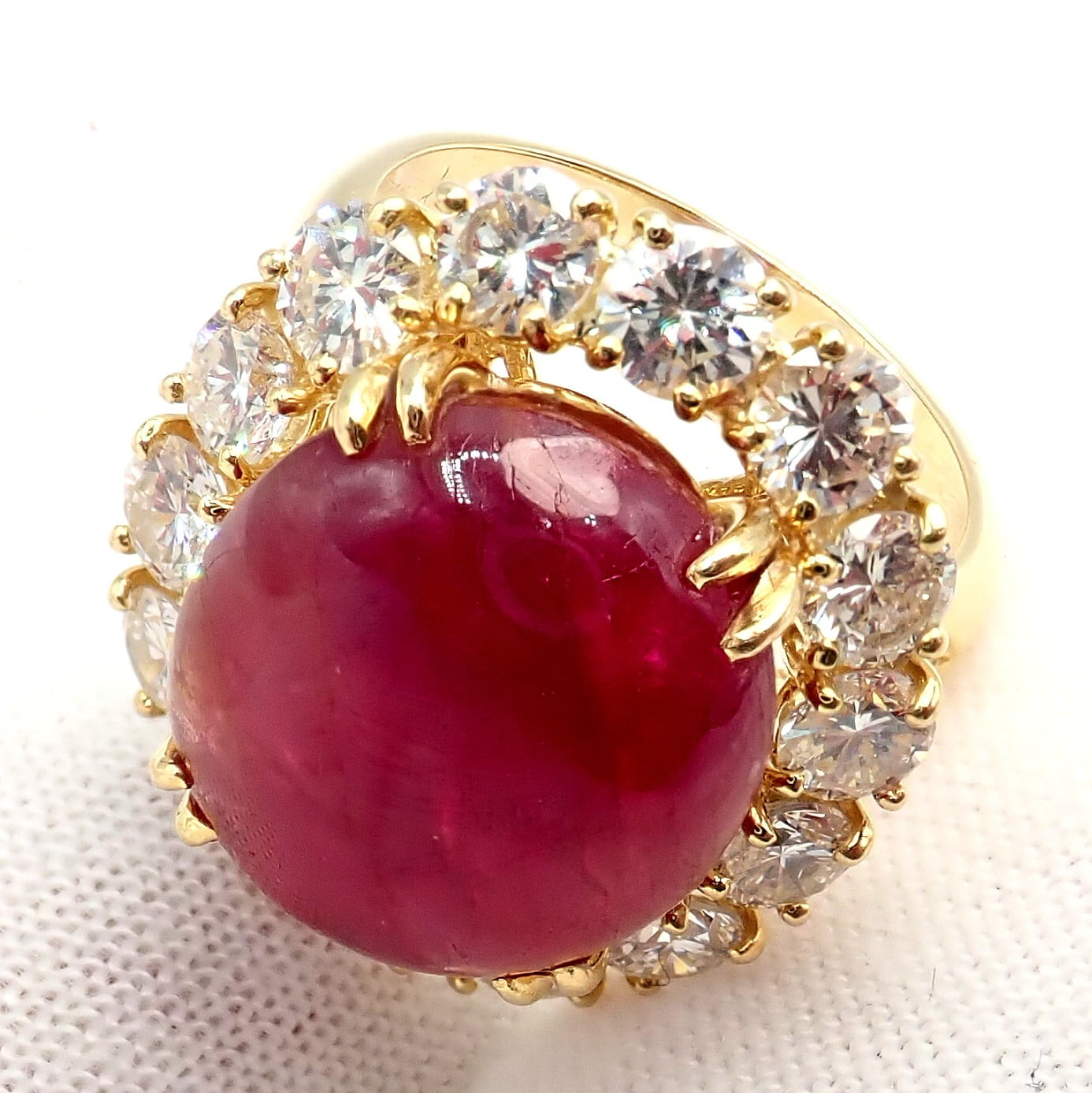 Van Cleef & Arpels Jewelry & Watches:Fine Jewelry:Rings Van Cleef & Arpels 18k Gold Large Cabochon Burmese No Heat Ruby Diamond Ring GIA