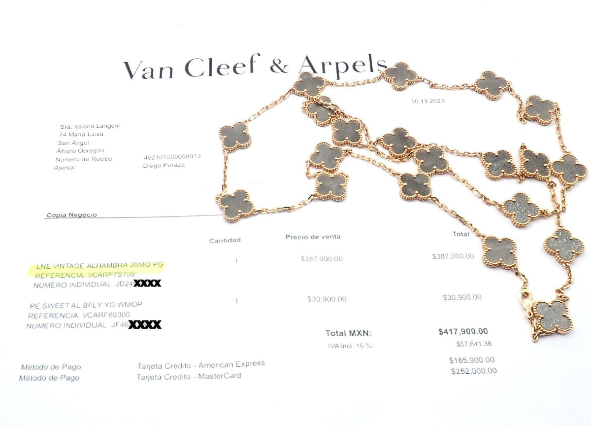 Van Cleef & Arpels Jewelry & Watches:Fine Jewelry:Necklaces & Pendants Van Cleef & Arpels 18k Rose Gold 20 Motif Alhambra Obsidian Necklace Cert.