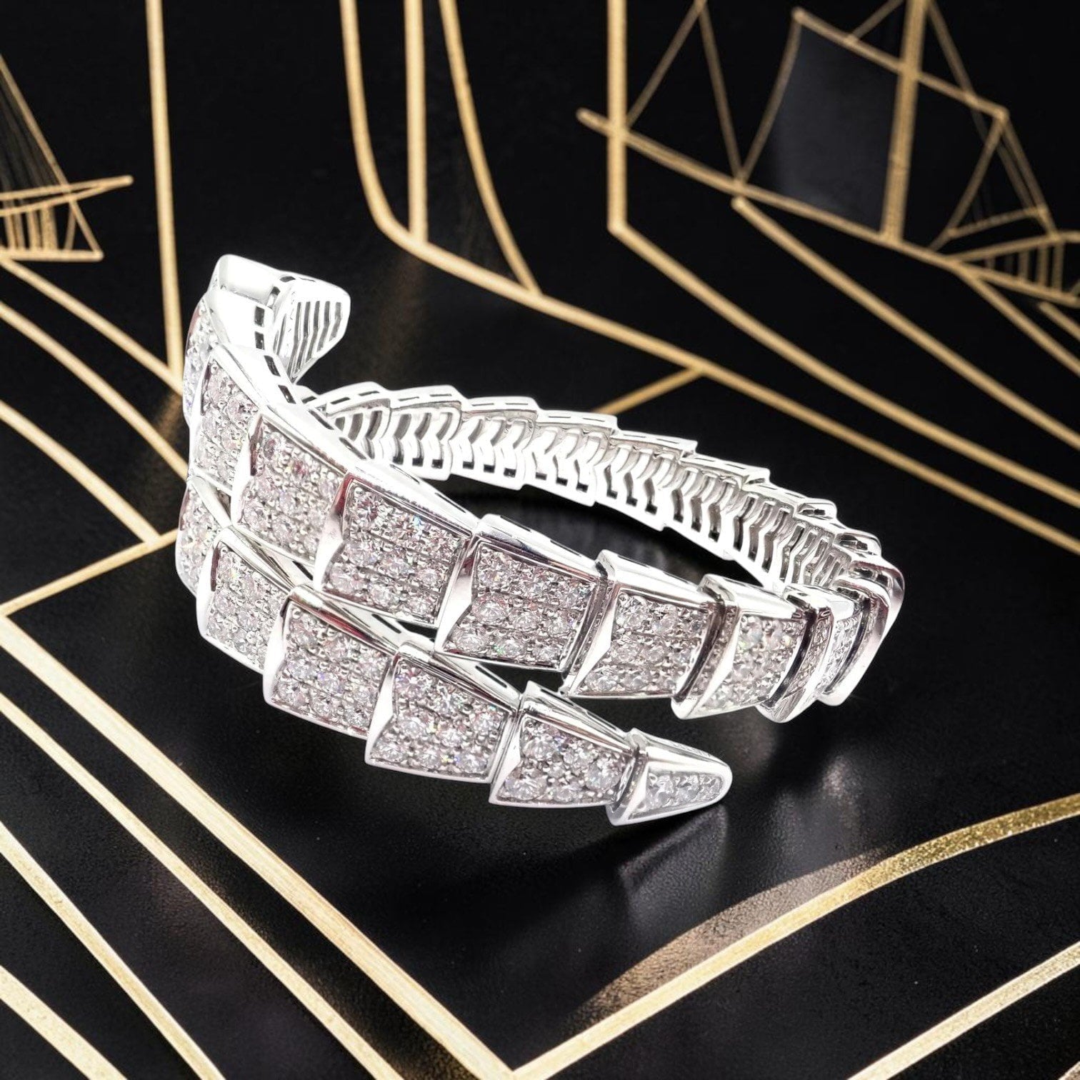 Bvlgari Jewelry & Watches:Fine Jewelry:Bracelets & Charms Authentic! Bulgari Bvlgari Serpenti Viper 18k White Gold Diamond Bangle Bracelet