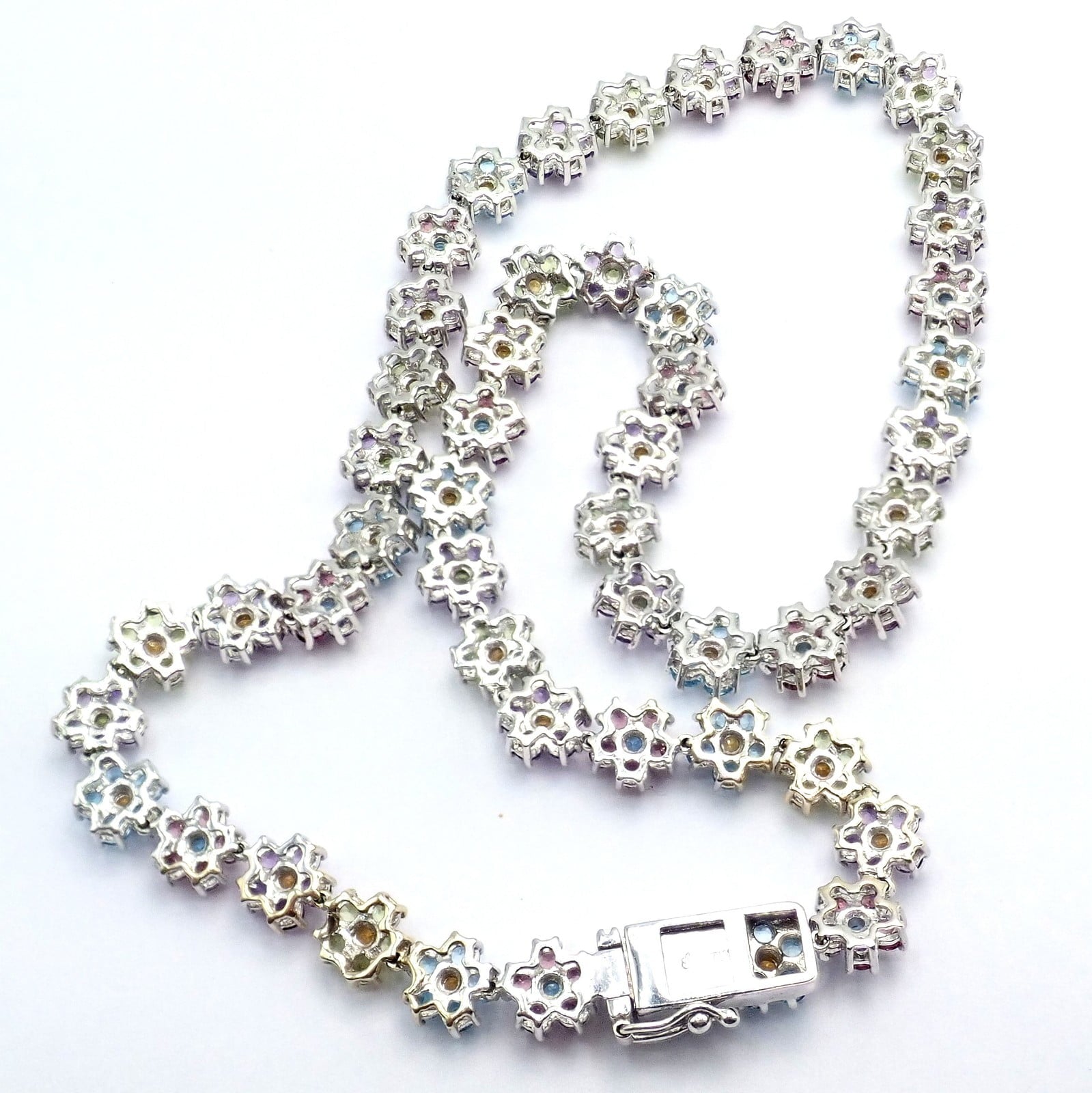 Estate Jewelry & Watches:Fine Jewelry:Jewelry Sets Estate 18k White Gold Color Stone Flower Necklace Ring Bracelet Earrings Set 52g
