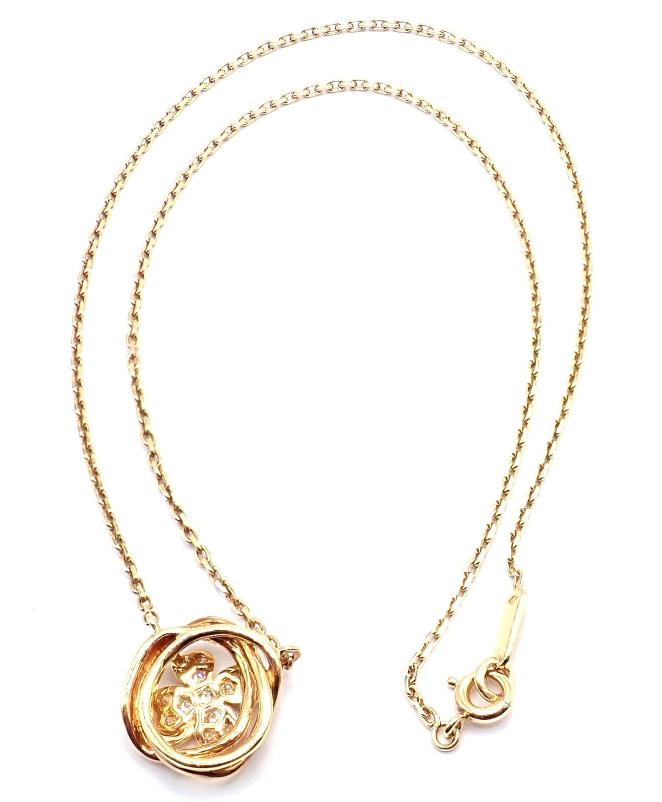 CHANEL Jewelry & Watches:Fine Jewelry:Necklaces & Pendants Authentic! Chanel 4 Leaf Clover 18k Gold Diamond Pendant Link Chain Necklace