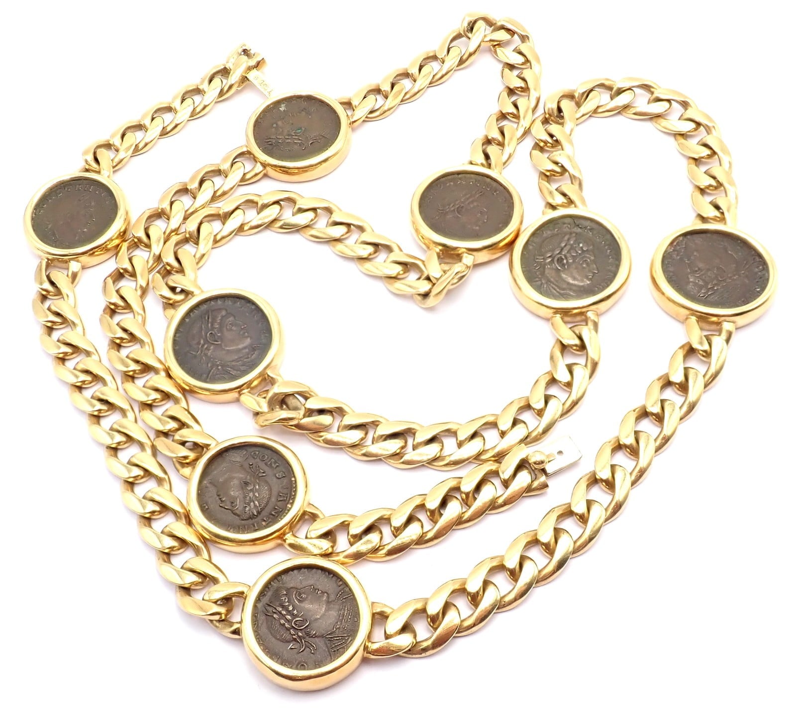 Bvlgari Jewelry & Watches:Fine Jewelry:Necklaces & Pendants Bvlgari Bulgari 18k Yellow Gold Antique 8 Coin Monete 32" Long Link Necklace