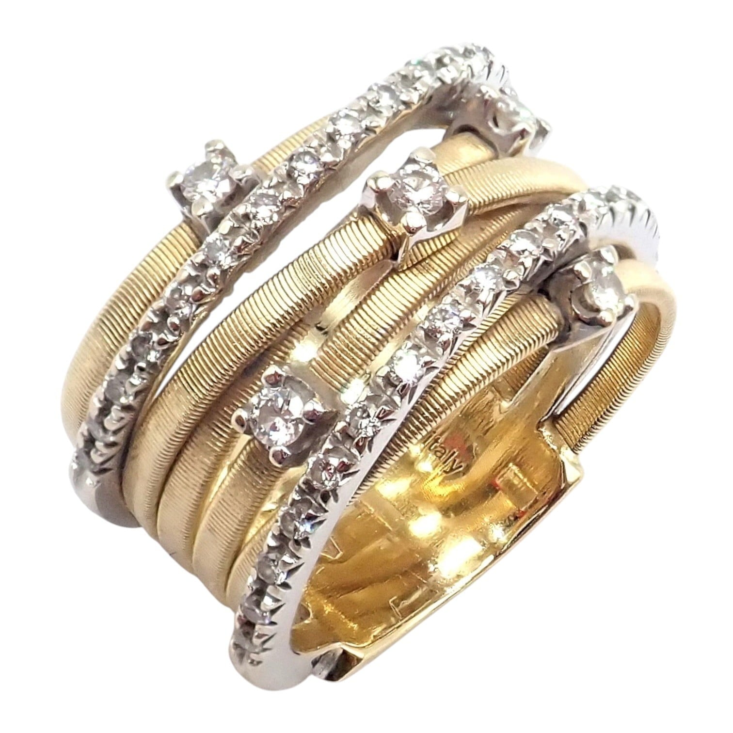 Marco Bicego Jewelry & Watches:Fine Jewelry:Rings Authentic! Marco Bicego 18k Yellow White Gold Diamond 7 Row Goa Ring sz 6.5